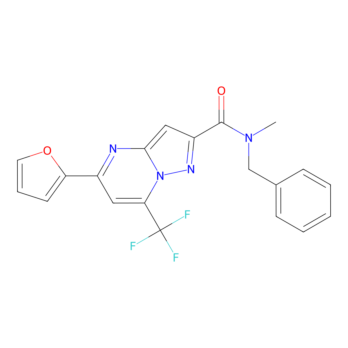 N-benzyl-5-(furan-2-yl)-N-methyl-7-(trifluoromethyl)pyrazolo[1,5-a]pyrimidine-2-carboxamide molecular structure, CAS 312634-69-8