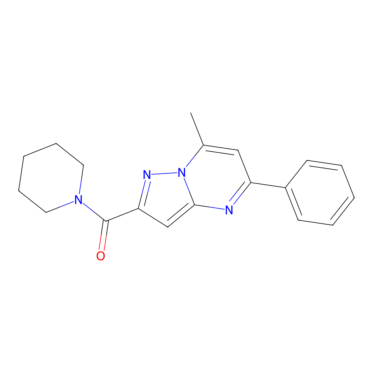(7-Methyl-5-phenylpyrazolo[1,5-a]pyrimidin-2-yl)-piperidin-1-ylmethanone molecular structure, CAS 312634-72-3