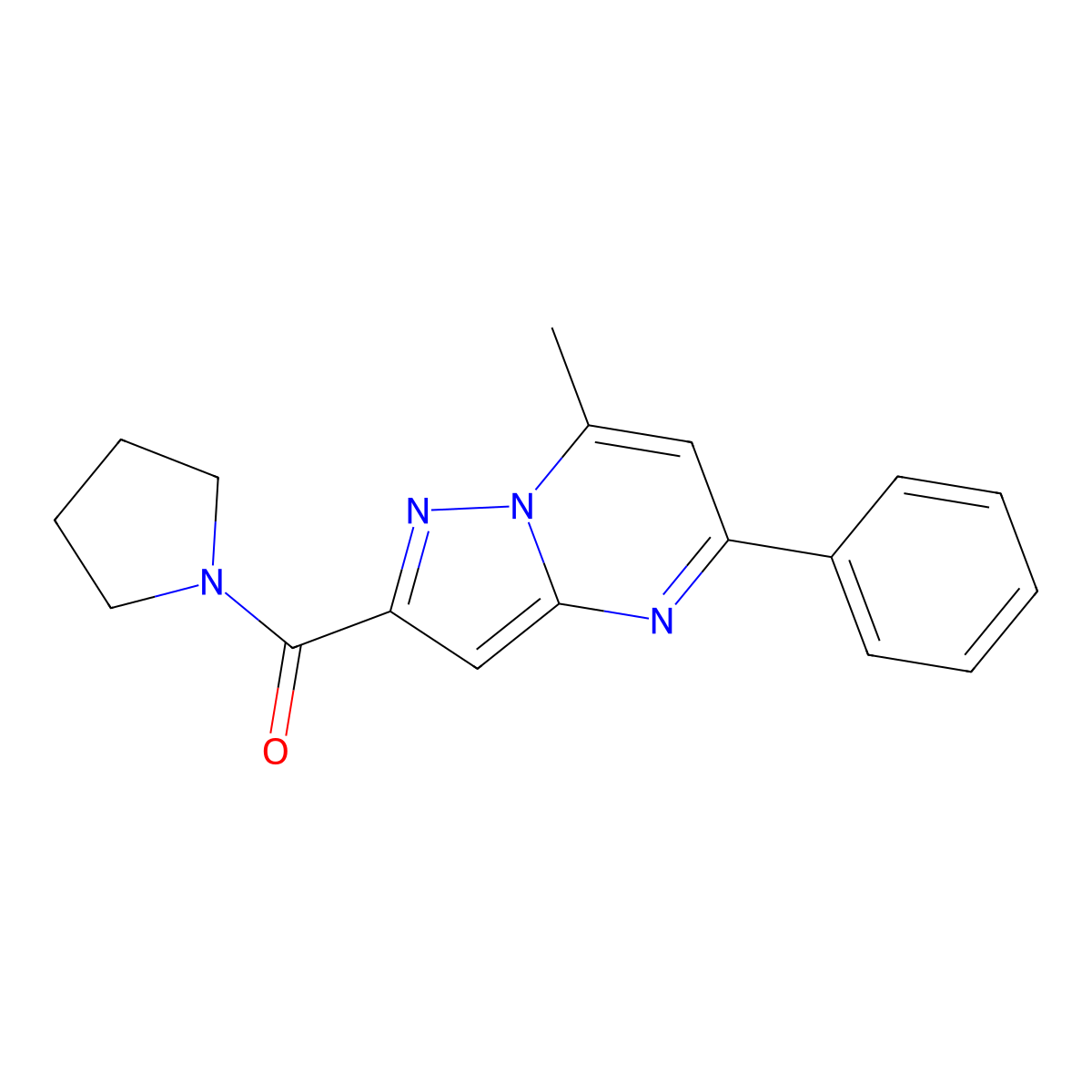 (7-Methyl-5-phenylpyrazolo[1,5-a]pyrimidin-2-yl)-pyrrolidin-1-ylmethanone molecular structure, CAS 312635-06-6