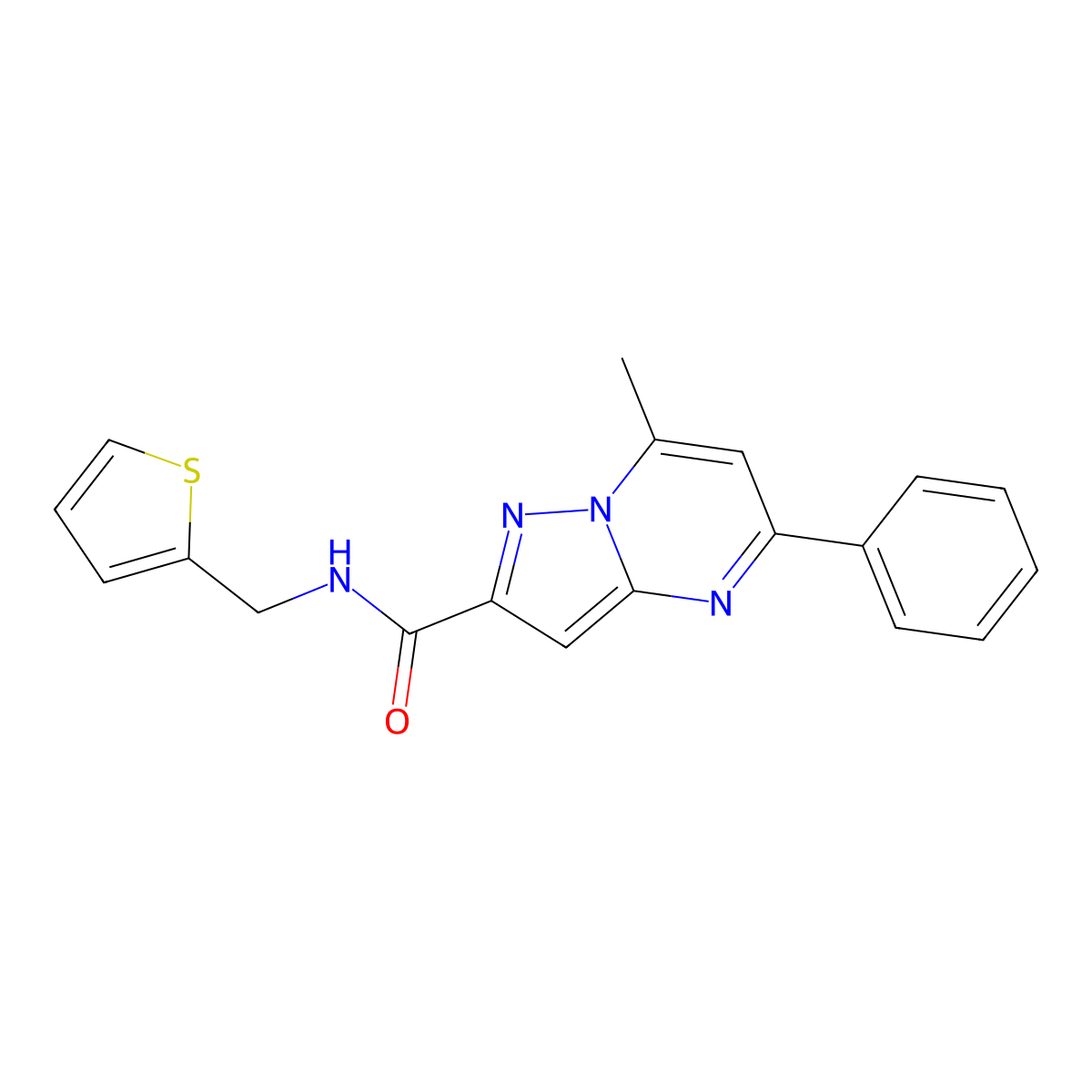 7-methyl-5-phenyl-N-(thiophen-2-ylmethyl)pyrazolo[1,5-a]pyrimidine-2-carboxamide molecular structure, CAS 312635-08-8