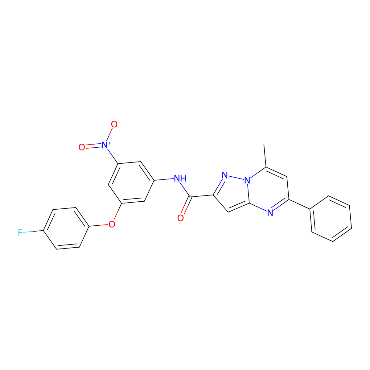 N-[3-(4-fluorophenoxy)-5-nitrophenyl]-7-methyl-5-phenylpyrazolo[1,5-a]pyrimidine-2-carboxamide molecular structure, CAS 312635-11-3