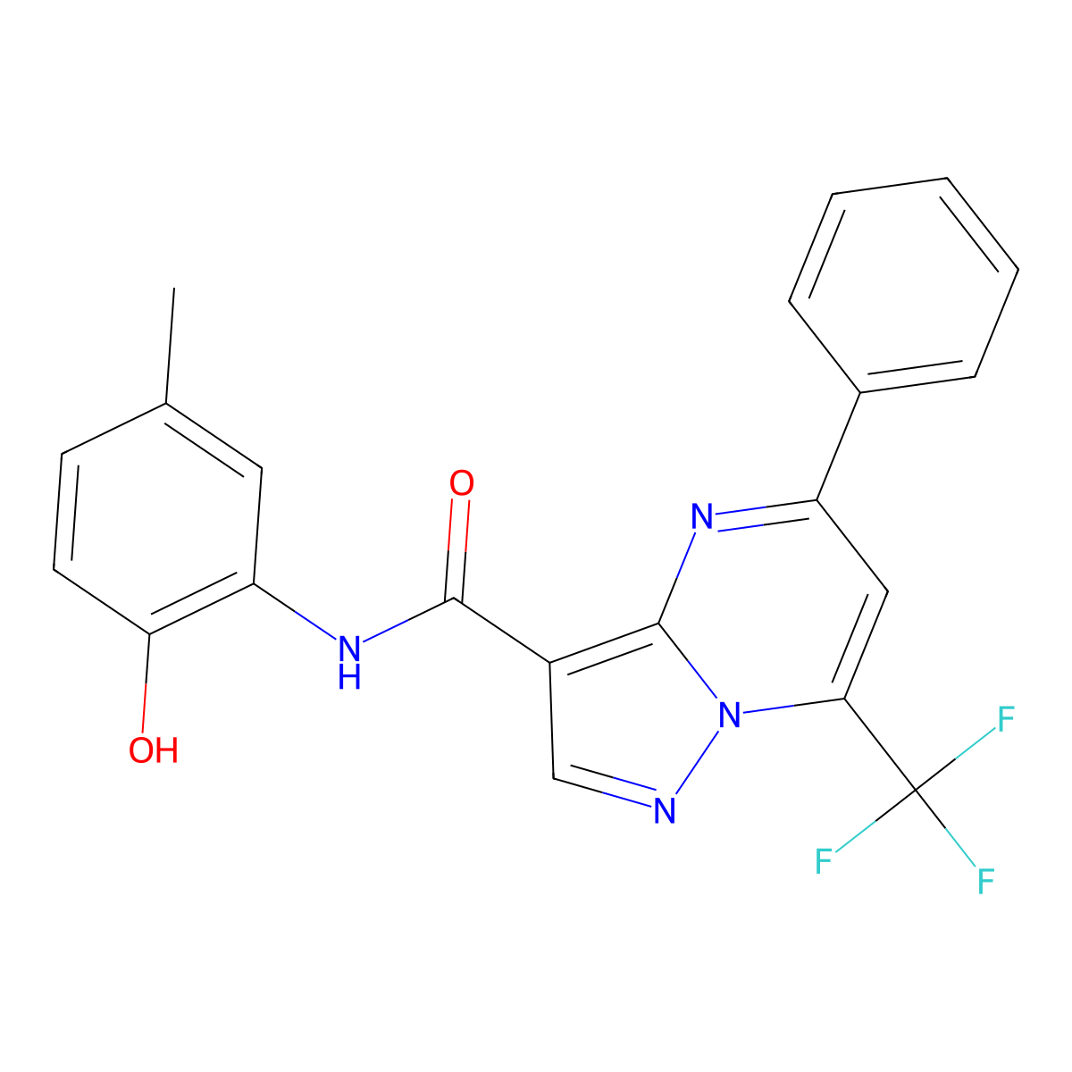 N-(2-hydroxy-5-methylphenyl)-5-phenyl-7-(trifluoromethyl)pyrazolo[1,5-a]pyrimidine-3-carboxamide molecular structure, CAS 312635-24-8