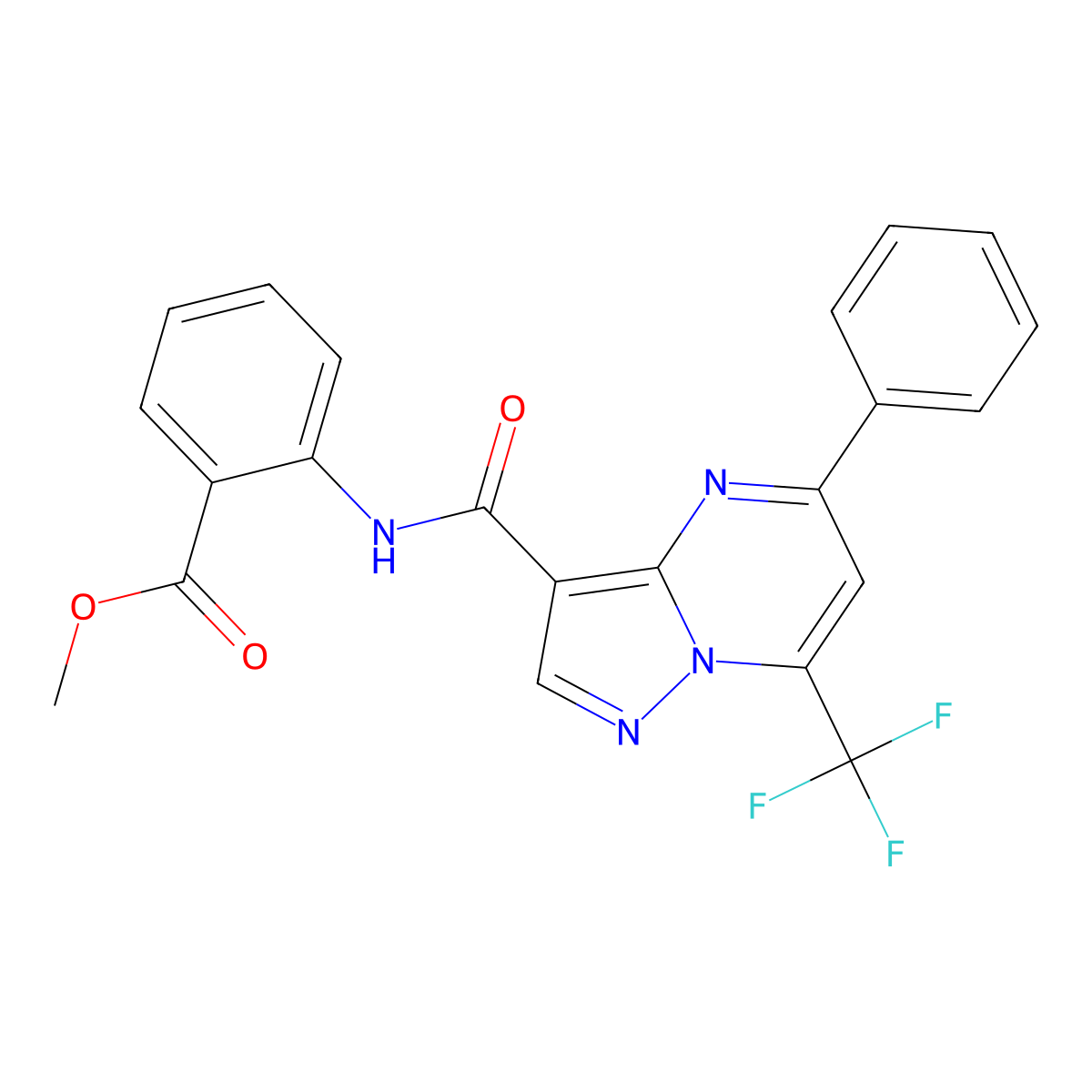 Methyl 2-[[5-phenyl-7-(trifluoromethyl)pyrazolo[1,5-a]pyrimidine-3-carbonyl]amino]benzoate molecular structure, CAS 312635-25-9