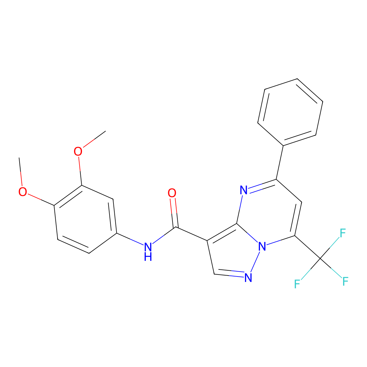 N-(3,4-dimethoxyphenyl)-5-phenyl-7-(trifluoromethyl)pyrazolo[1,5-a]pyrimidine-3-carboxamide molecular structure, CAS 312635-28-2
