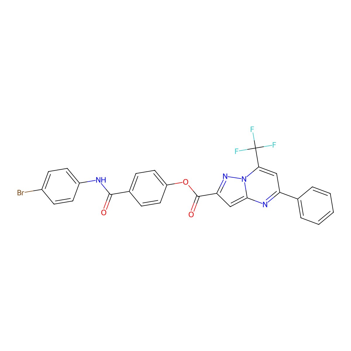 4-[(4-Bromoanilino)carbonyl]phenyl 5-phenyl-7-(trifluoromethyl)pyrazolo[1,5-a]pyrimidine-2-carboxylate molecular structure, CAS 312635-35-1