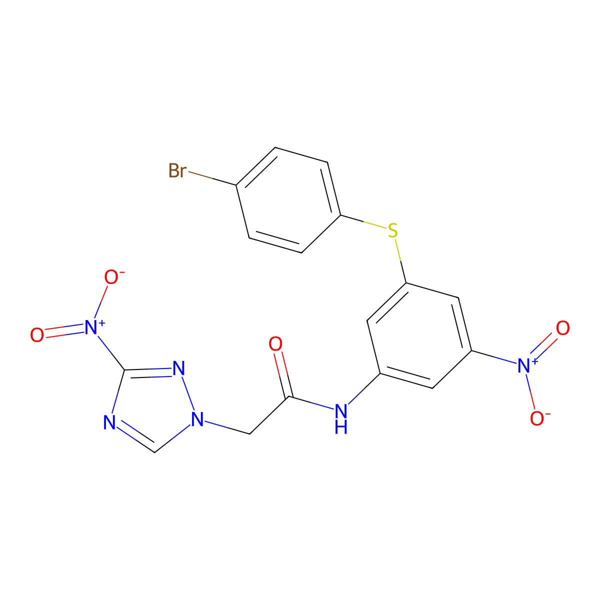 N-[3-(4-bromophenyl)sulfanyl-5-nitrophenyl]-2-(3-nitro-1,2,4-triazol-1-yl)acetamide molecular structure, CAS 312635-60-2