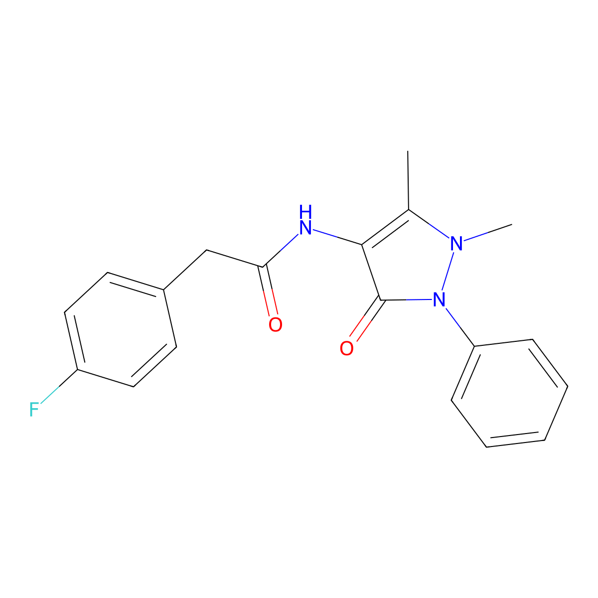 N-(1,5-dimethyl-3-oxo-2-phenylpyrazol-4-yl)-2-(4-fluorophenyl)acetamide molecular structure, CAS 312636-03-6