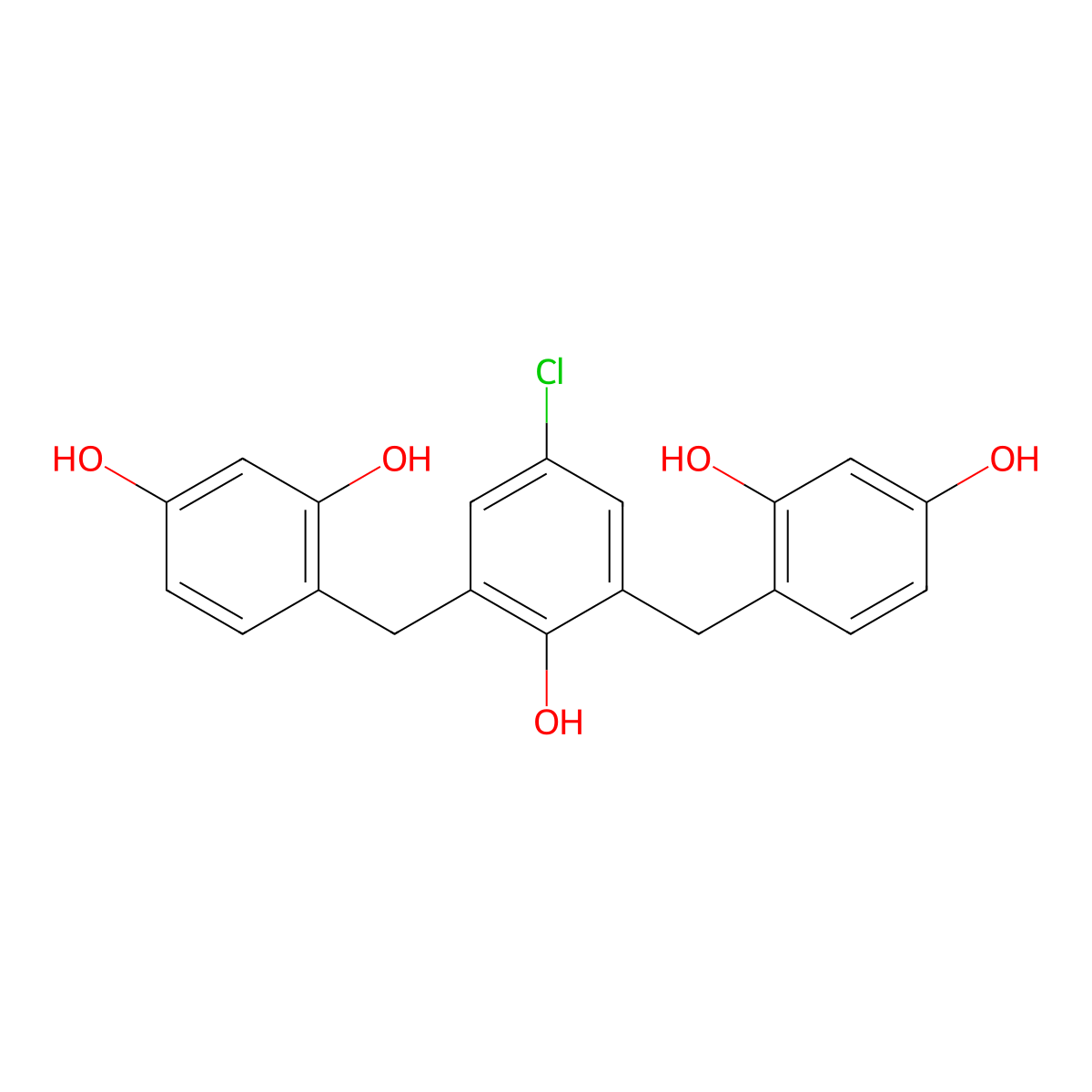 1,3-Benzenediol, 4,4'-((5-chloro-2-hydroxy-1,3-phenylene)bis(methylene))bis- molecular structure, CAS 31265-39-1