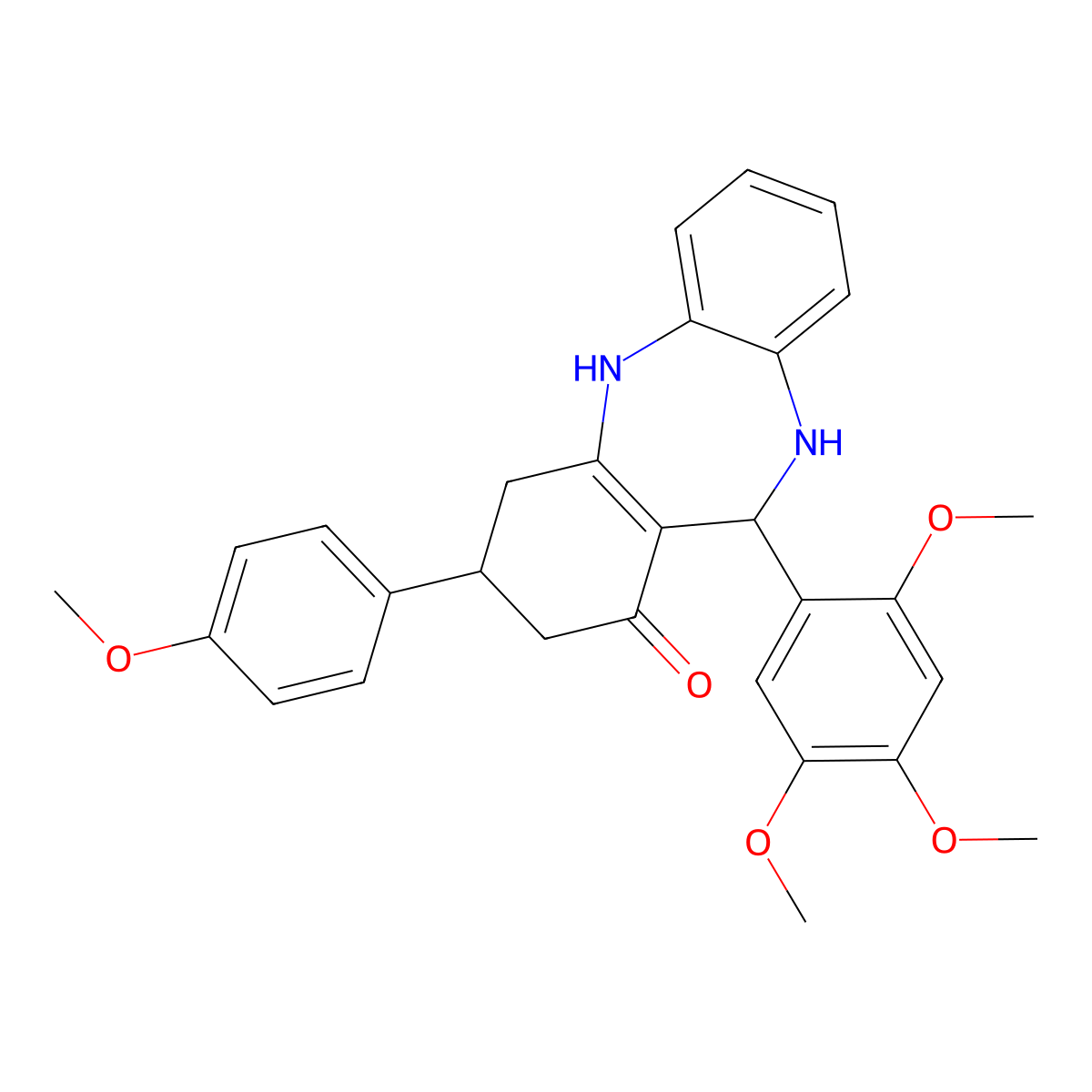 9-(4-Methoxyphenyl)-6-(2,4,5-trimethoxyphenyl)-5,6,8,9,10,11-hexahydrobenzo[b][1,4]benzodiazepin-7-one molecular structure, CAS 312696-34-7