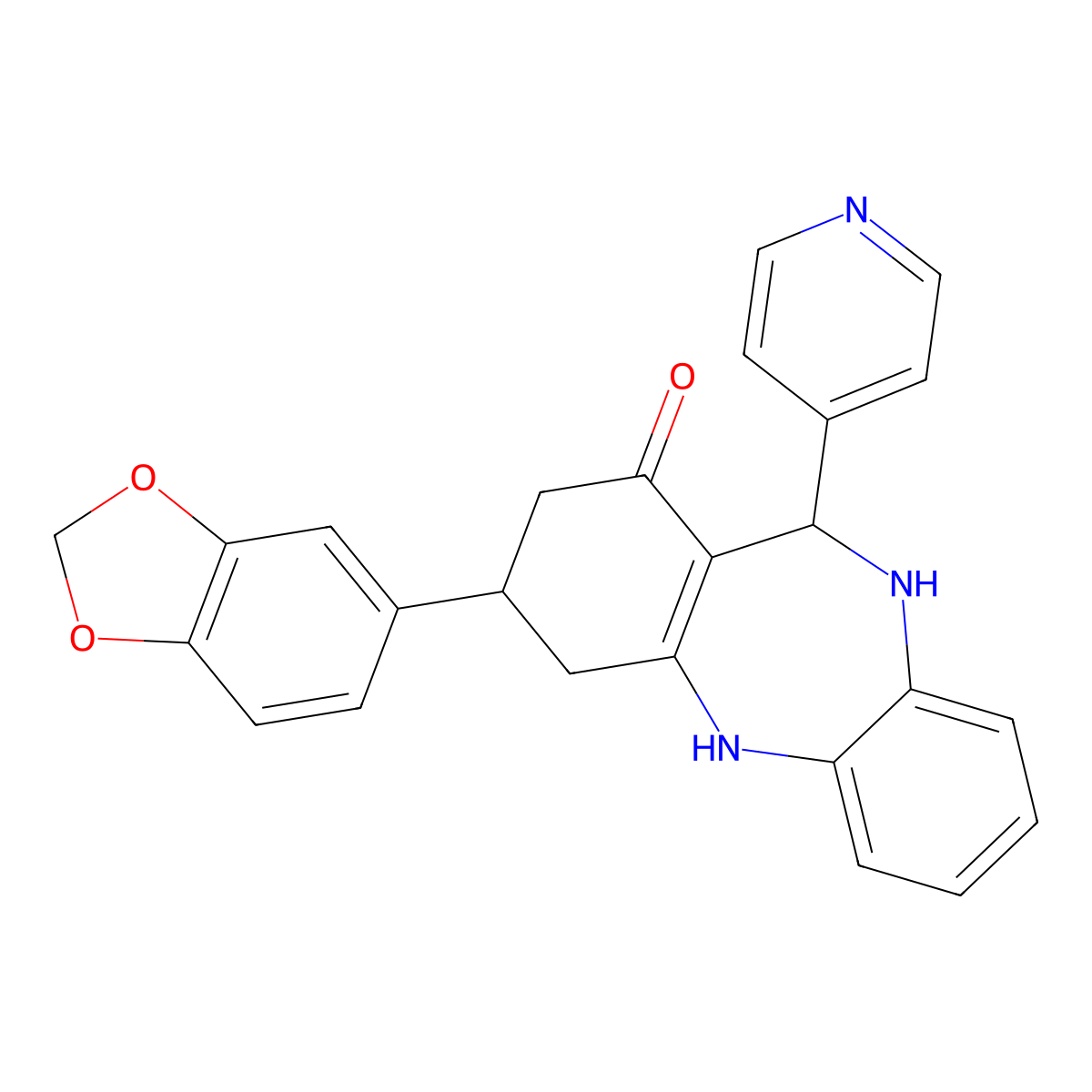 9-(1,3-Benzodioxol-5-yl)-6-pyridin-4-yl-5,6,8,9,10,11-hexahydrobenzo[b][1,4]benzodiazepin-7-one molecular structure, CAS 312696-39-2