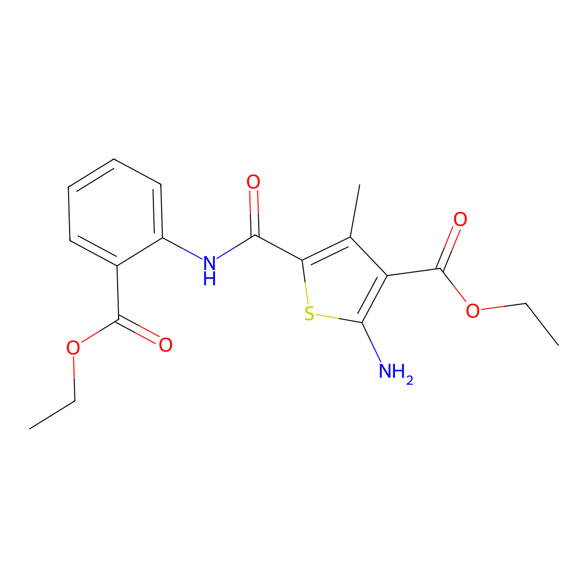 Ethyl 2-amino-5-{[2-(ethoxycarbonyl)phenyl]carbamoyl}-4-methylthiophene-3-carboxylate molecular structure, CAS 312696-40-5