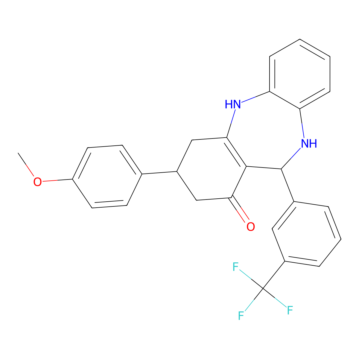 9-(4-Methoxyphenyl)-6-[3-(trifluoromethyl)phenyl]-5,6,8,9,10,11-hexahydrobenzo[b][1,4]benzodiazepin-7-one molecular structure, CAS 312696-46-1