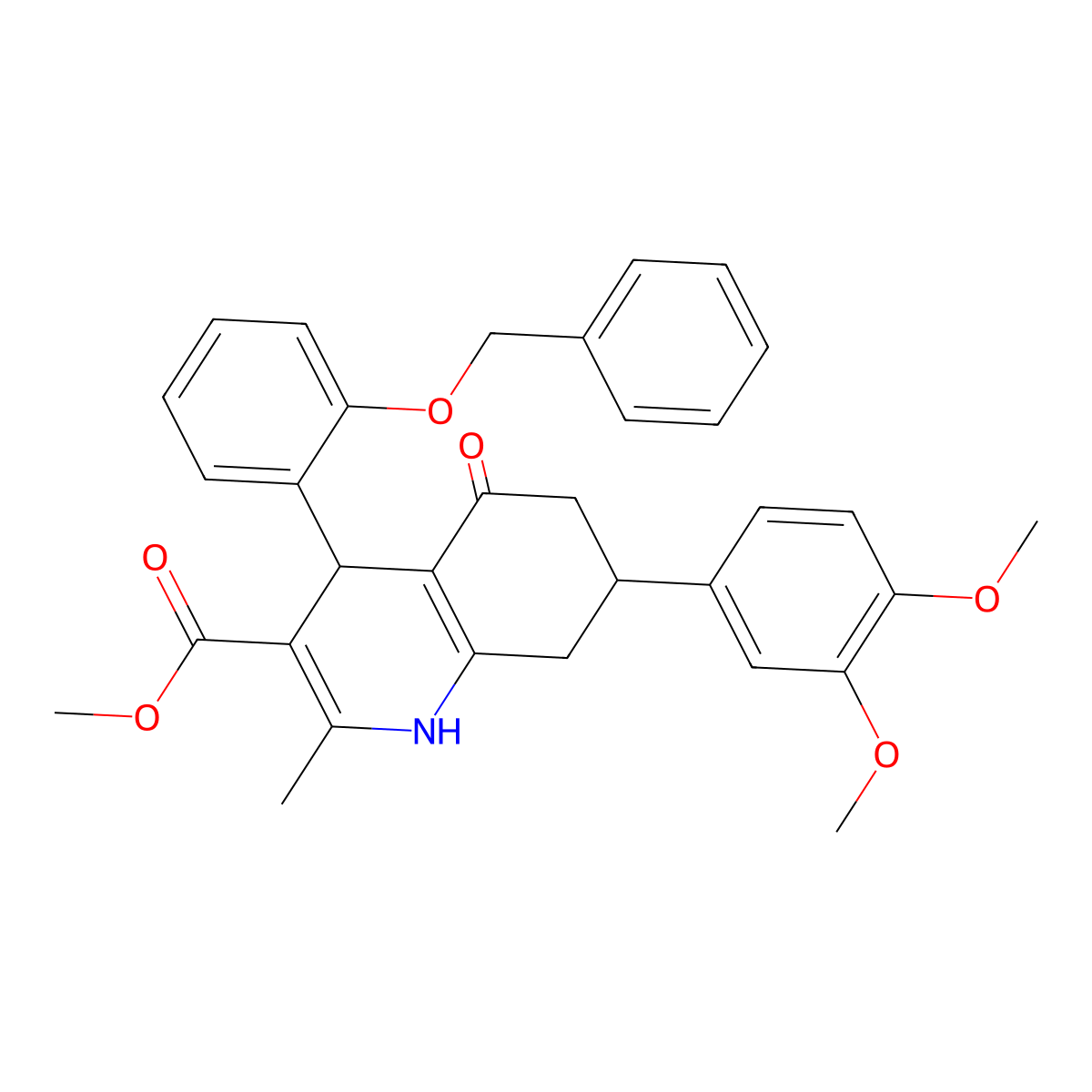 Methyl 4-[2-(benzyloxy)phenyl]-7-(3,4-dimethoxyphenyl)-2-methyl-5-oxo-1,4,5,6,7,8-hexahydroquinoline-3-carboxylate molecular structure, CAS 312696-50-7