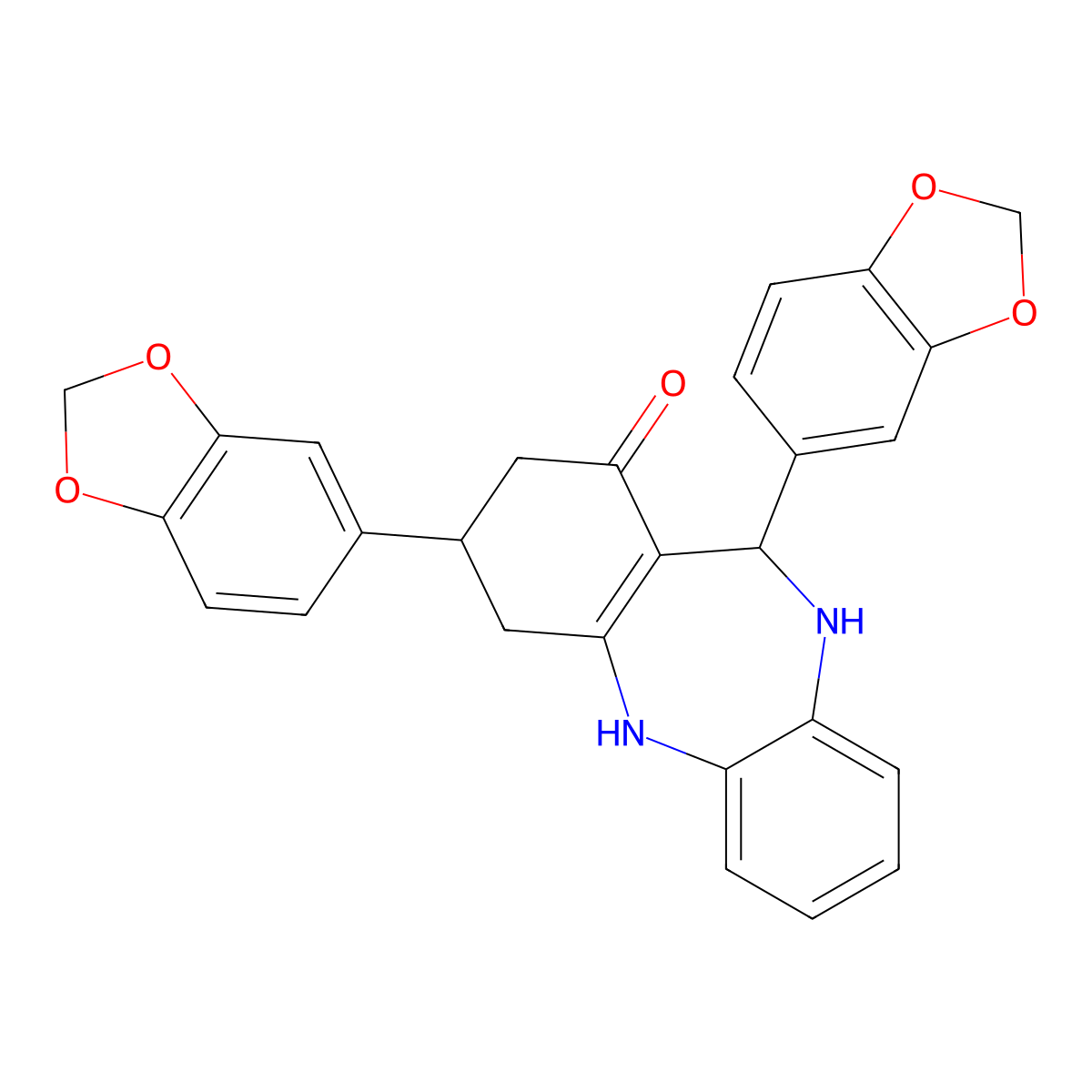 6,9-Bis(1,3-benzodioxol-5-yl)-5,6,8,9,10,11-hexahydrobenzo[b][1,4]benzodiazepin-7-one molecular structure, CAS 312696-52-9