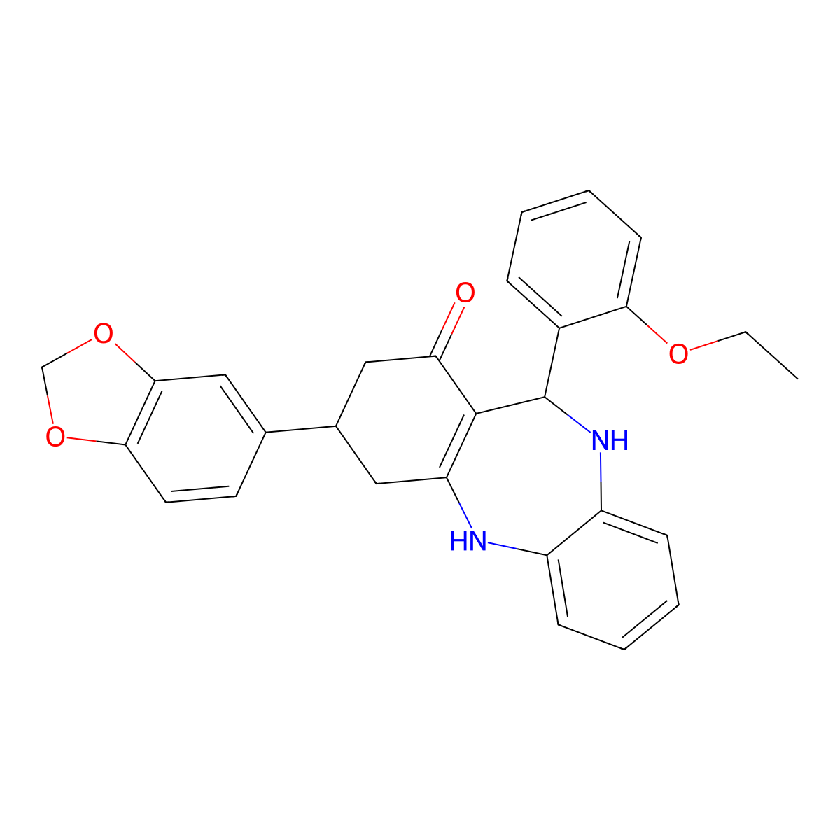 9-(1,3-Benzodioxol-5-yl)-6-(2-ethoxyphenyl)-5,6,8,9,10,11-hexahydrobenzo[b][1,4]benzodiazepin-7-one molecular structure, CAS 312696-53-0