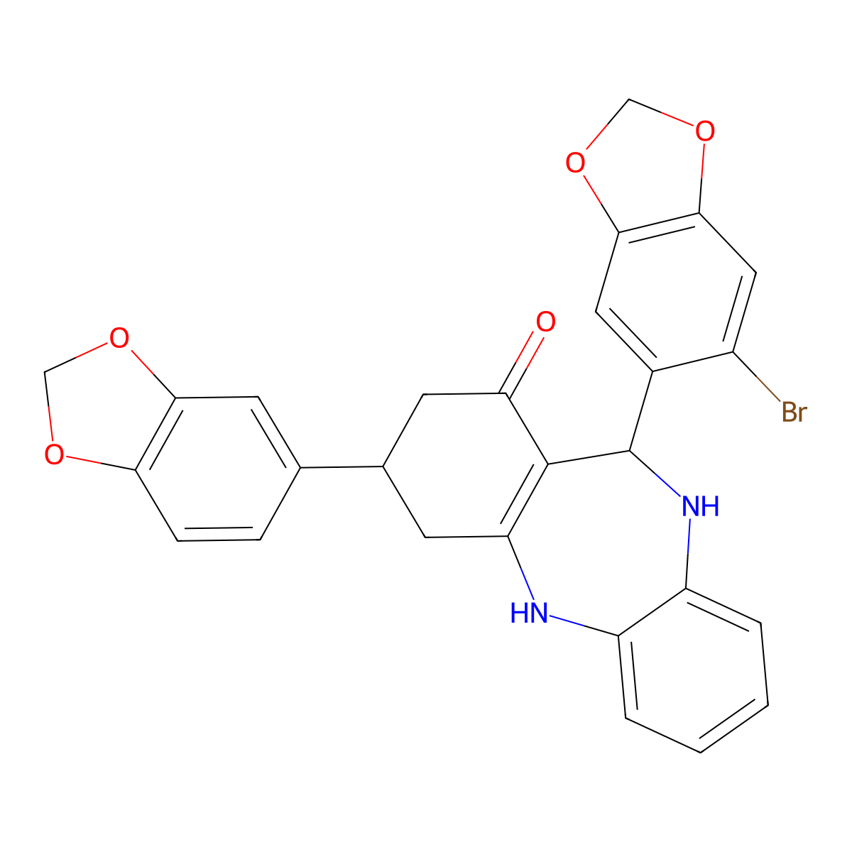 9-(1,3-Benzodioxol-5-yl)-6-(6-bromo-1,3-benzodioxol-5-yl)-5,6,8,9,10,11-hexahydrobenzo[b][1,4]benzodiazepin-7-one molecular structure, CAS 312696-54-1