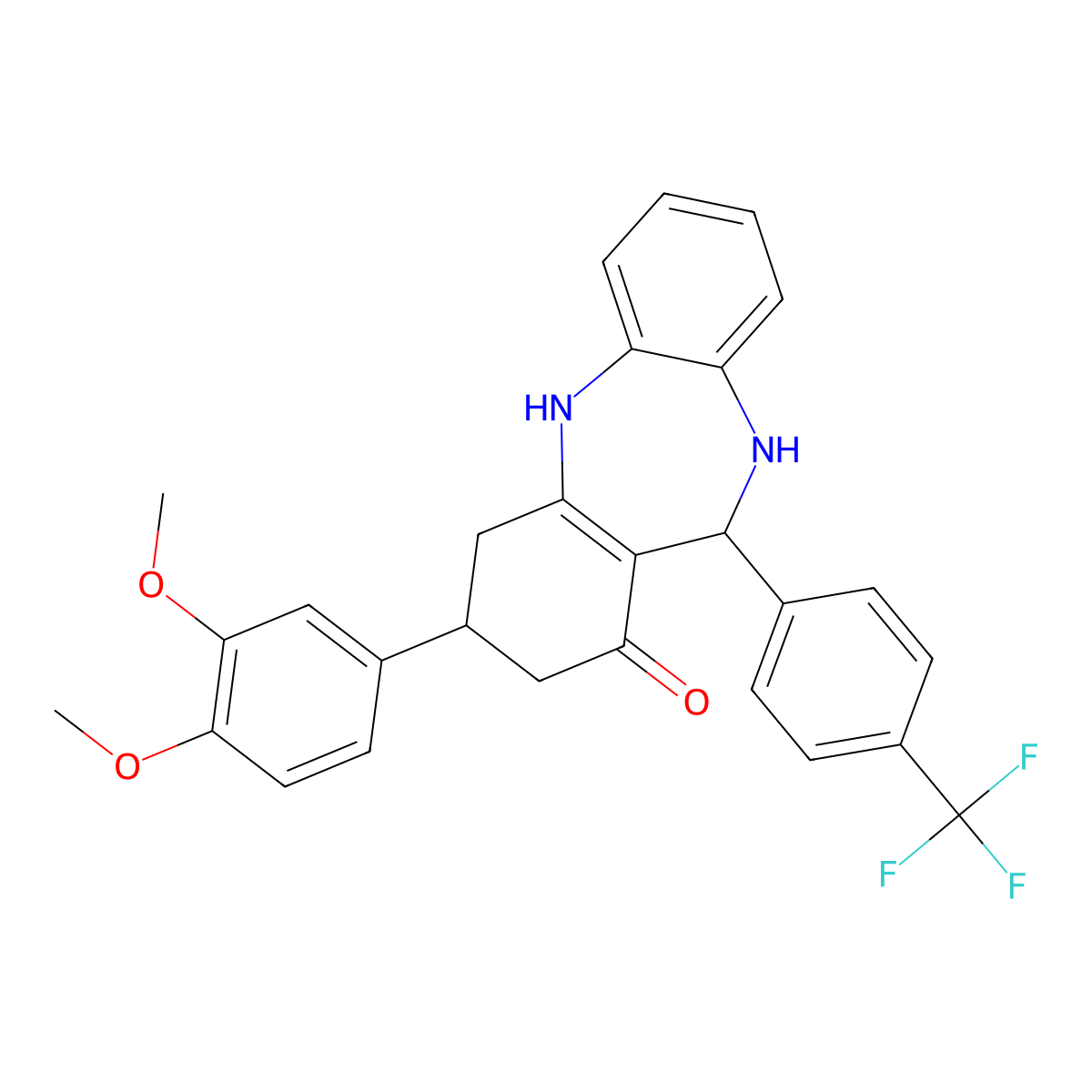9-(3,4-Dimethoxyphenyl)-6-[4-(trifluoromethyl)phenyl]-5,6,8,9,10,11-hexahydrobenzo[b][1,4]benzodiazepin-7-one molecular structure, CAS 312696-59-6