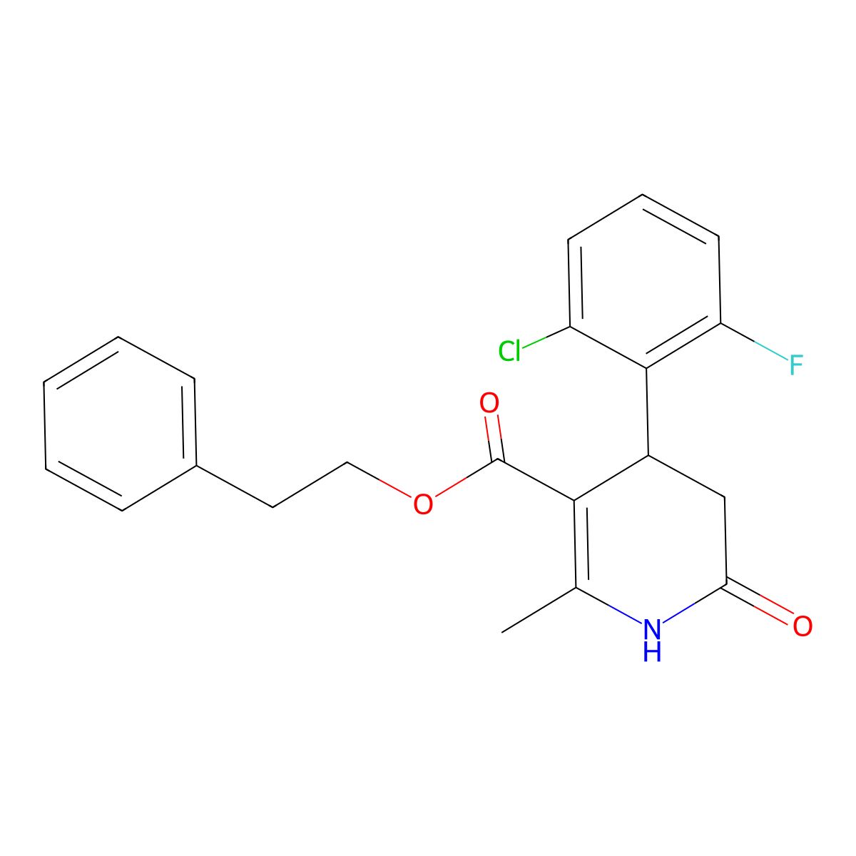 2-Phenylethyl 4-(2-chloro-6-fluorophenyl)-2-methyl-6-oxo-1,4,5,6-tetrahydropyridine-3-carboxylate molecular structure, CAS 312696-65-4