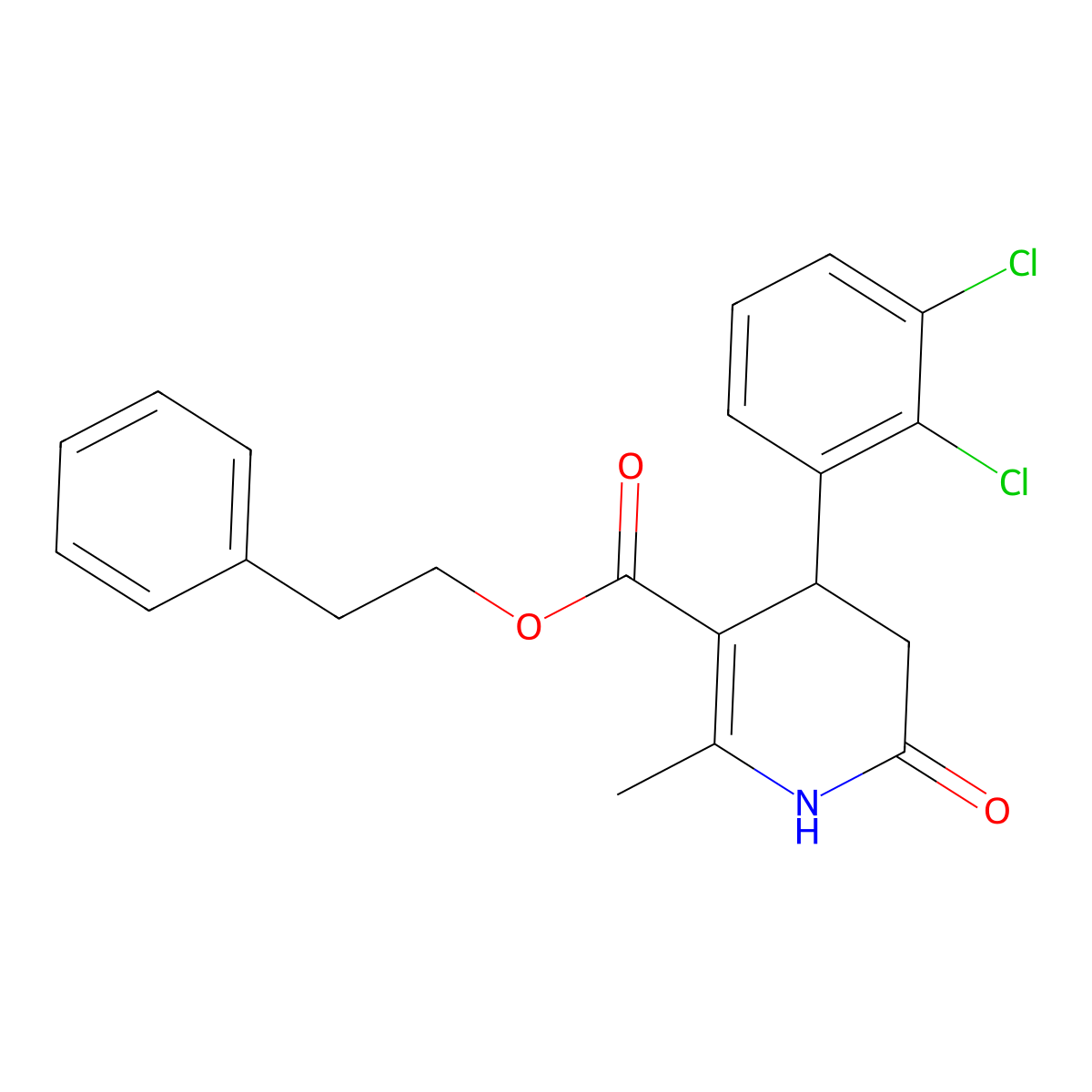 2-Phenylethyl 4-(2,3-dichlorophenyl)-2-methyl-6-oxo-1,4,5,6-tetrahydropyridine-3-carboxylate molecular structure, CAS 312696-85-8