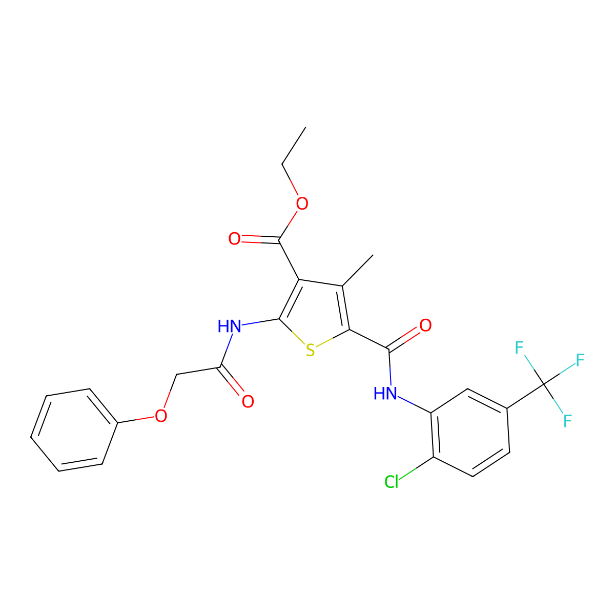 Ethyl 5-{[2-chloro-5-(trifluoromethyl)phenyl]carbamoyl}-4-methyl-2-[(phenoxyacetyl)amino]thiophene-3-carboxylate molecular structure, CAS 312696-87-0