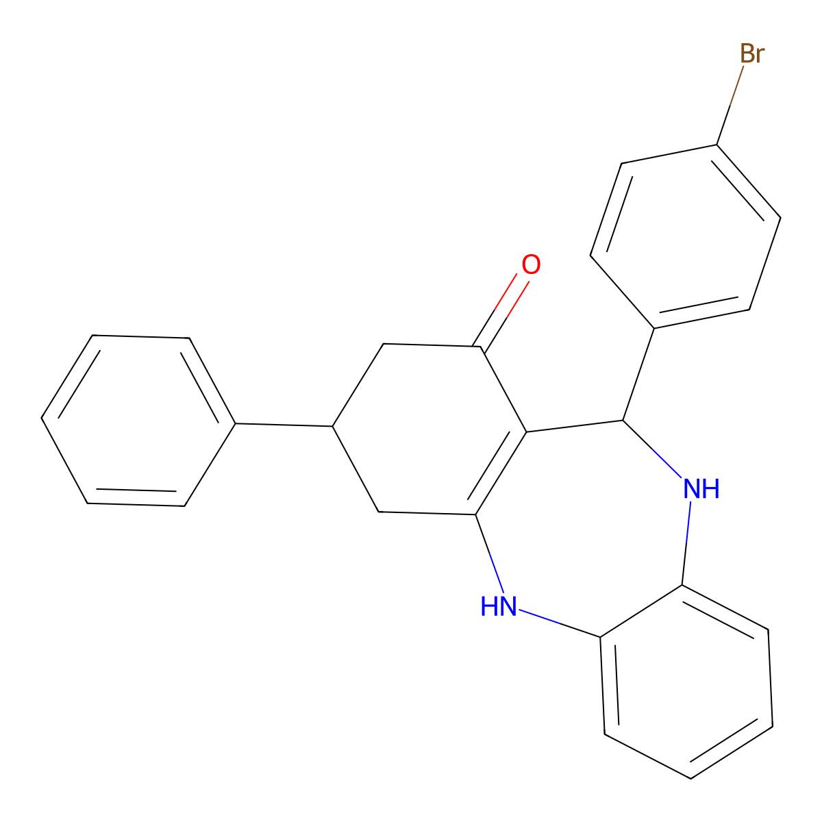 6-(4-Bromophenyl)-9-phenyl-5,6,8,9,10,11-hexahydrobenzo[b][1,4]benzodiazepin-7-one molecular structure, CAS 312696-90-5