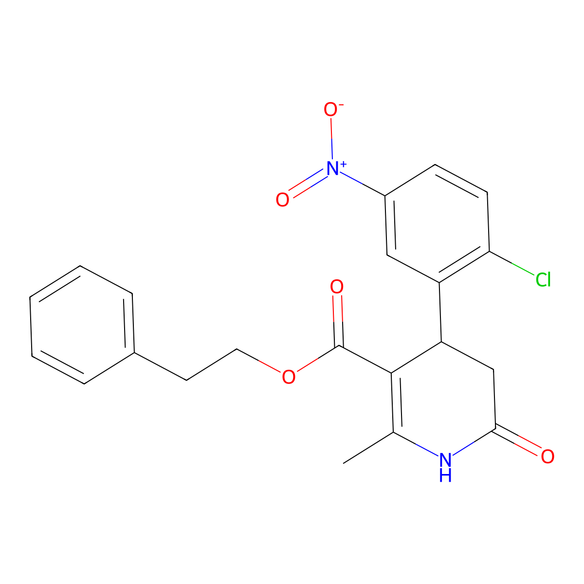 2-Phenylethyl 4-(2-chloro-5-nitrophenyl)-2-methyl-6-oxo-1,4,5,6-tetrahydropyridine-3-carboxylate molecular structure, CAS 312696-91-6