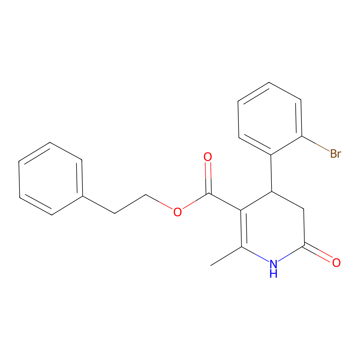 2-Phenylethyl 4-(2-bromophenyl)-2-methyl-6-oxo-1,4,5,6-tetrahydropyridine-3-carboxylate molecular structure, CAS 312696-95-0