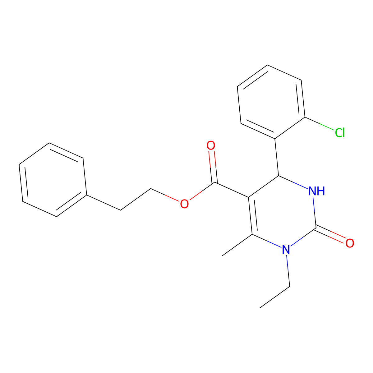 2-Phenylethyl 4-(2-chlorophenyl)-1-ethyl-6-methyl-2-oxo-1,2,3,4-tetrahydropyrimidine-5-carboxylate molecular structure, CAS 312697-81-7