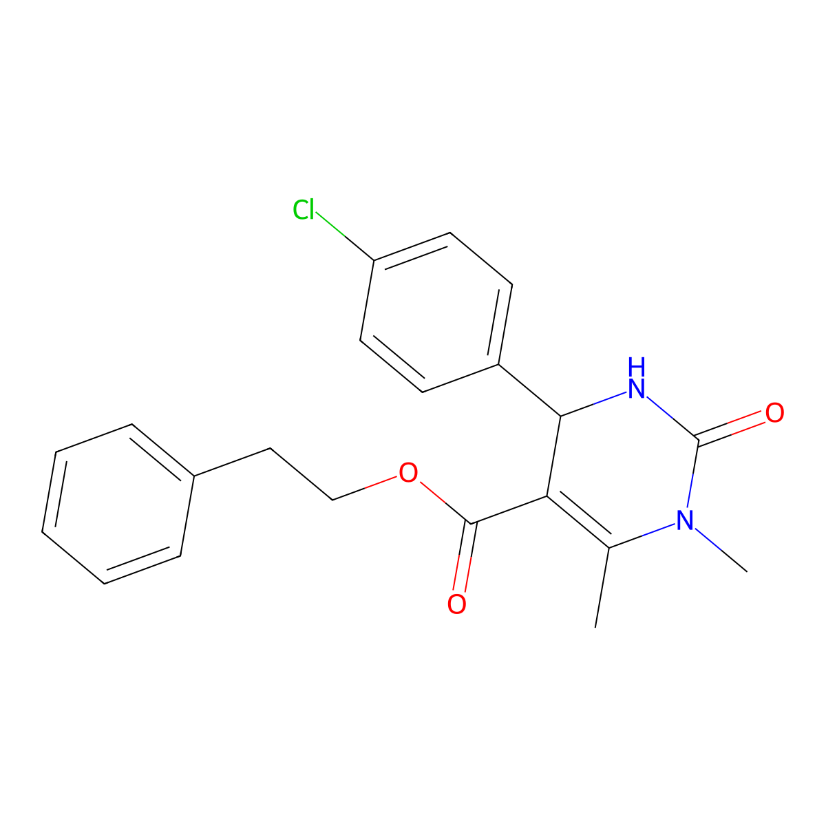 2-Phenylethyl 4-(4-chlorophenyl)-1,6-dimethyl-2-oxo-1,2,3,4-tetrahydropyrimidine-5-carboxylate molecular structure, CAS 312697-83-9