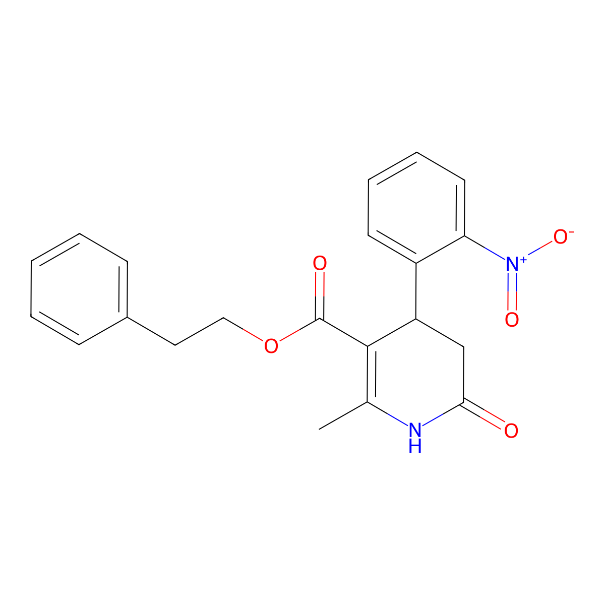 2-Phenylethyl 2-methyl-4-(2-nitrophenyl)-6-oxo-1,4,5,6-tetrahydropyridine-3-carboxylate molecular structure, CAS 312697-90-8