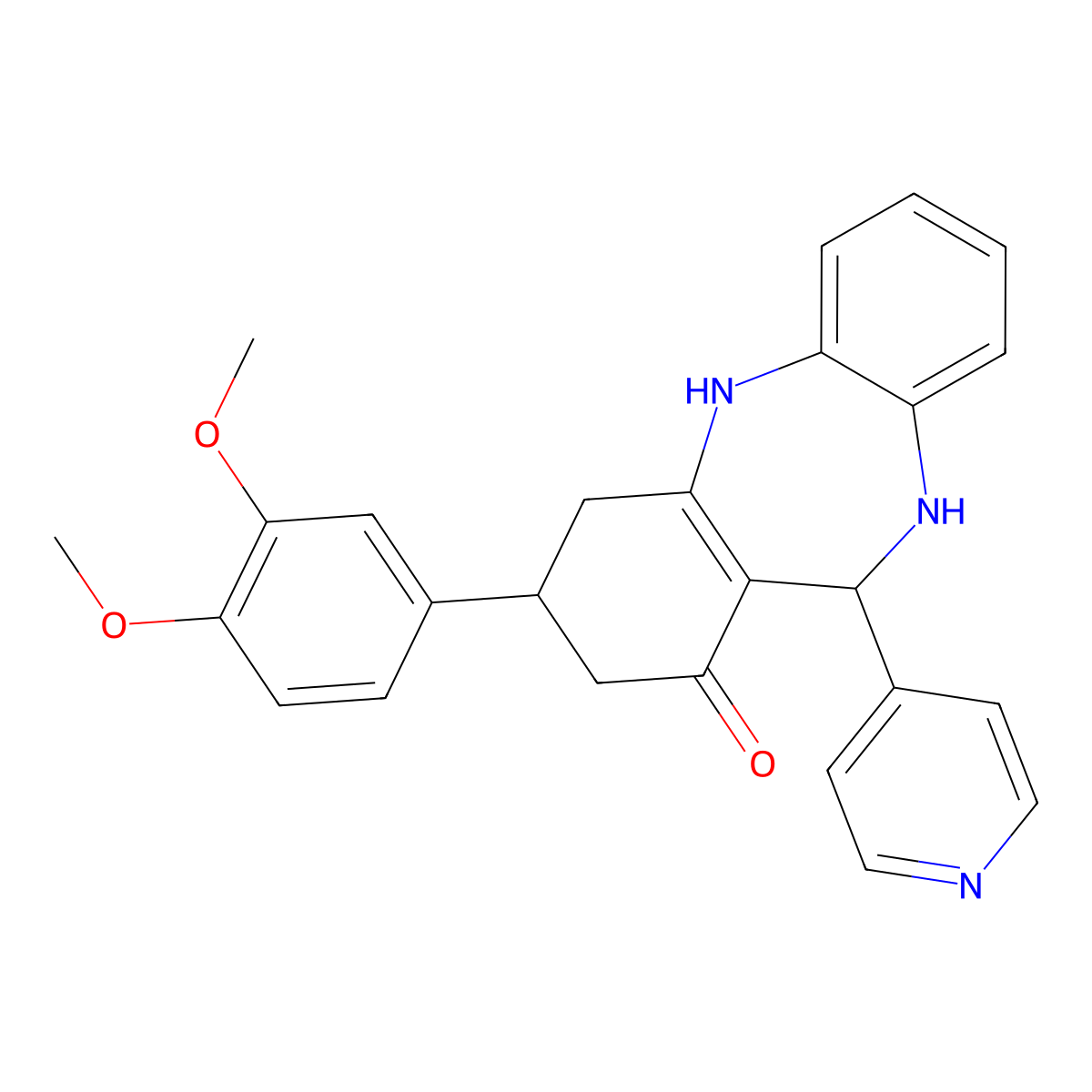 9-(3,4-Dimethoxyphenyl)-6-pyridin-4-yl-5,6,8,9,10,11-hexahydrobenzo[b][1,4]benzodiazepin-7-one molecular structure, CAS 312698-00-3