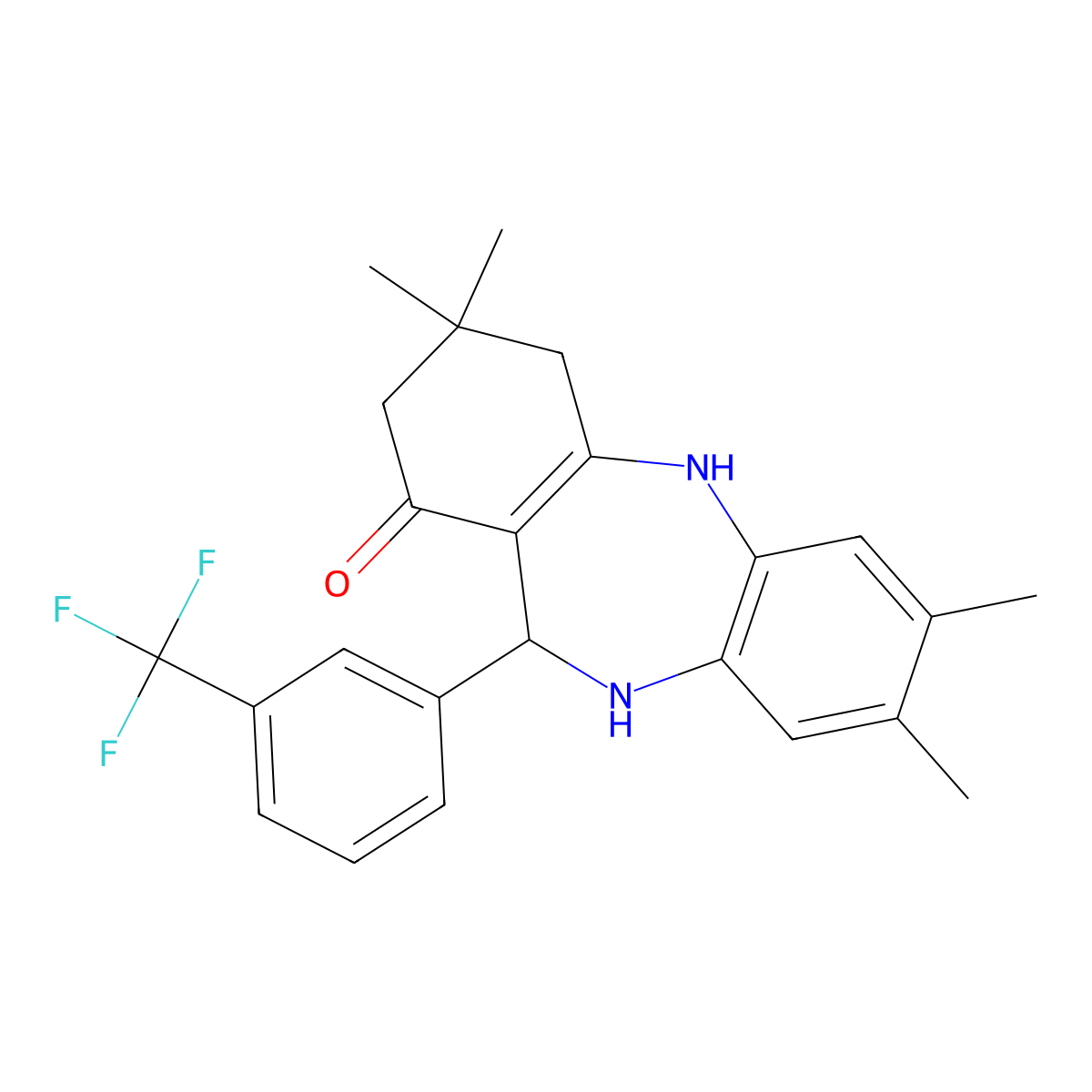 2,3,9,9-tetramethyl-6-[3-(trifluoromethyl)phenyl]-6,8,10,11-tetrahydro-5H-benzo[b][1,4]benzodiazepin-7-one molecular structure, CAS 312698-02-5