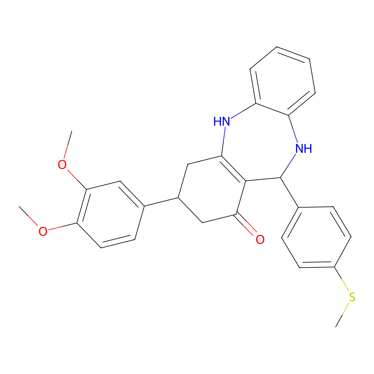 9-(3,4-Dimethoxyphenyl)-6-(4-methylsulfanylphenyl)-5,6,8,9,10,11-hexahydrobenzo[b][1,4]benzodiazepin-7-one molecular structure, CAS 312698-13-8