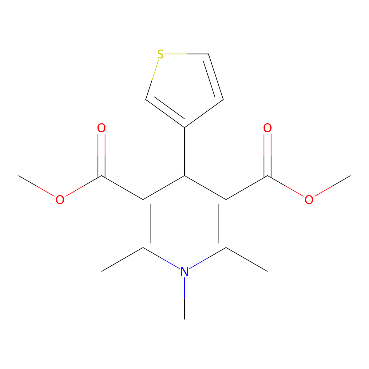 Dimethyl 1,2,6-trimethyl-4-(thiophen-3-yl)-1,4-dihydropyridine-3,5-dicarboxylate molecular structure, CAS 312698-14-9