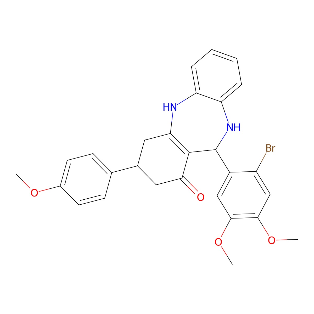 6-(2-Bromo-4,5-dimethoxyphenyl)-9-(4-methoxyphenyl)-5,6,8,9,10,11-hexahydrobenzo[b][1,4]benzodiazepin-7-one molecular structure, CAS 312698-18-3