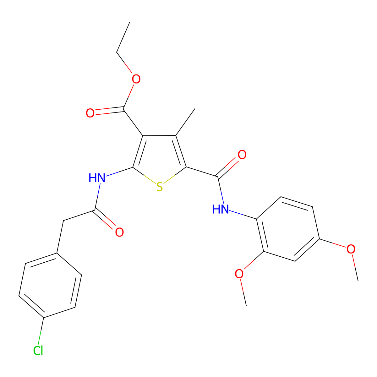 Ethyl 2-{[(4-chlorophenyl)acetyl]amino}-5-[(2,4-dimethoxyphenyl)carbamoyl]-4-methylthiophene-3-carboxylate molecular structure, CAS 312698-21-8