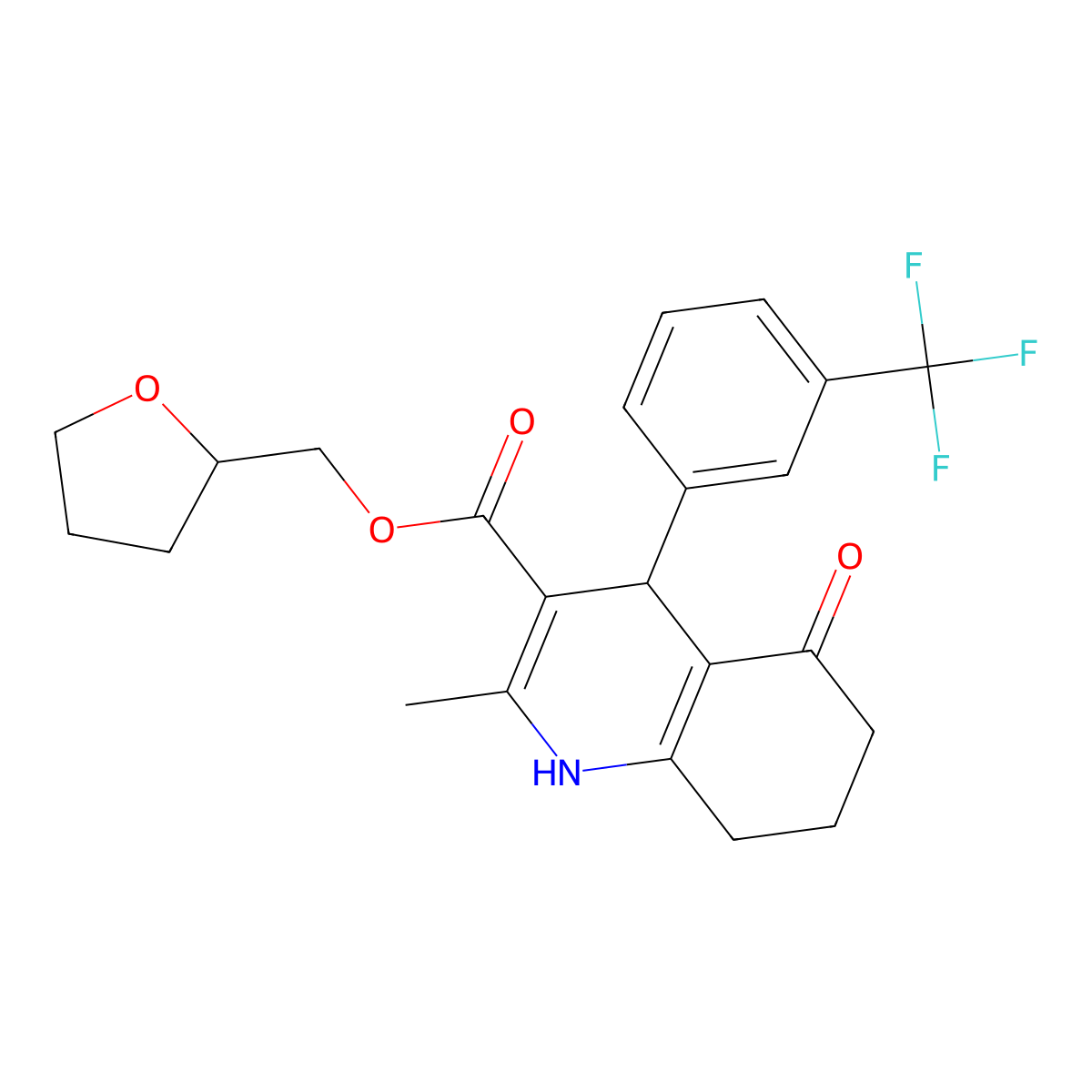 Tetrahydrofuran-2-ylmethyl 2-methyl-5-oxo-4-[3-(trifluoromethyl)phenyl]-1,4,5,6,7,8-hexahydroquinoline-3-carboxylate molecular structure, CAS 312698-34-3
