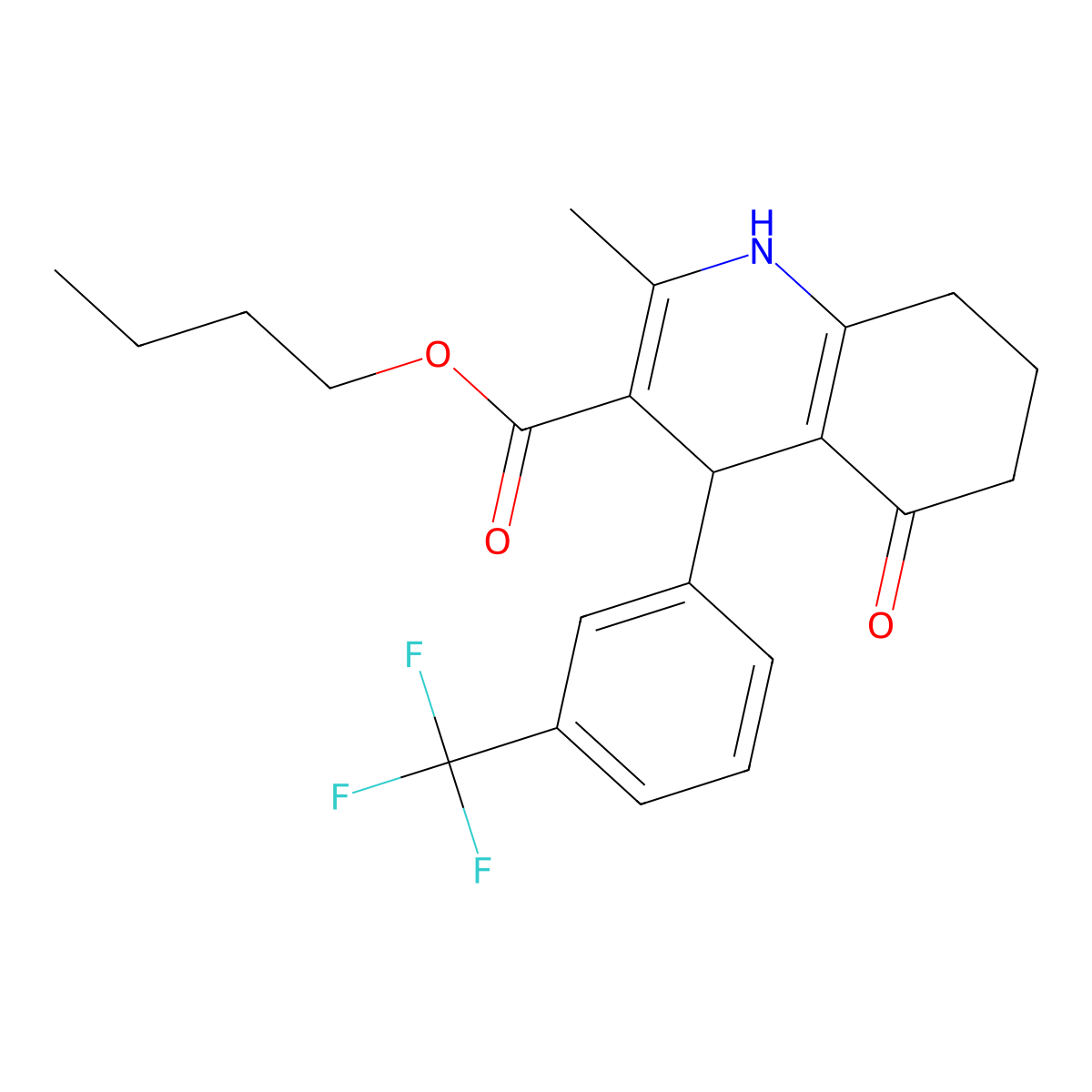 Butyl 2-methyl-5-oxo-4-[3-(trifluoromethyl)phenyl]-1,4,5,6,7,8-hexahydroquinoline-3-carboxylate molecular structure, CAS 312698-37-6