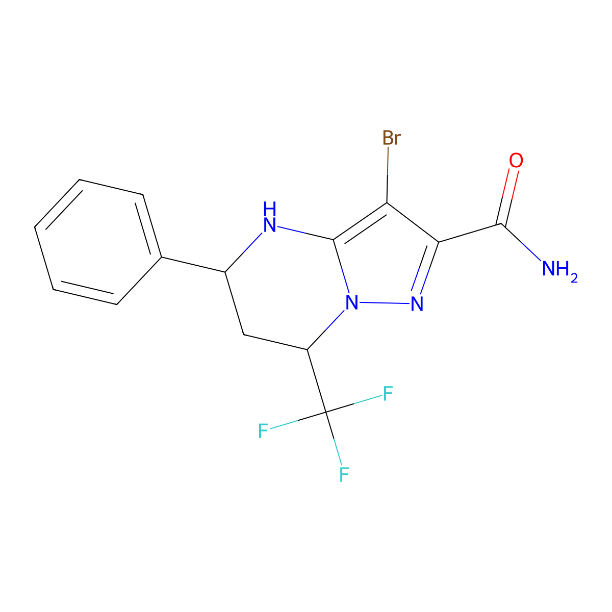 3-Bromo-5-phenyl-7-(trifluoromethyl)-4,5,6,7-tetrahydropyrazolo[1,5-a]pyrimidine-2-carboxamide molecular structure, CAS 312699-16-4