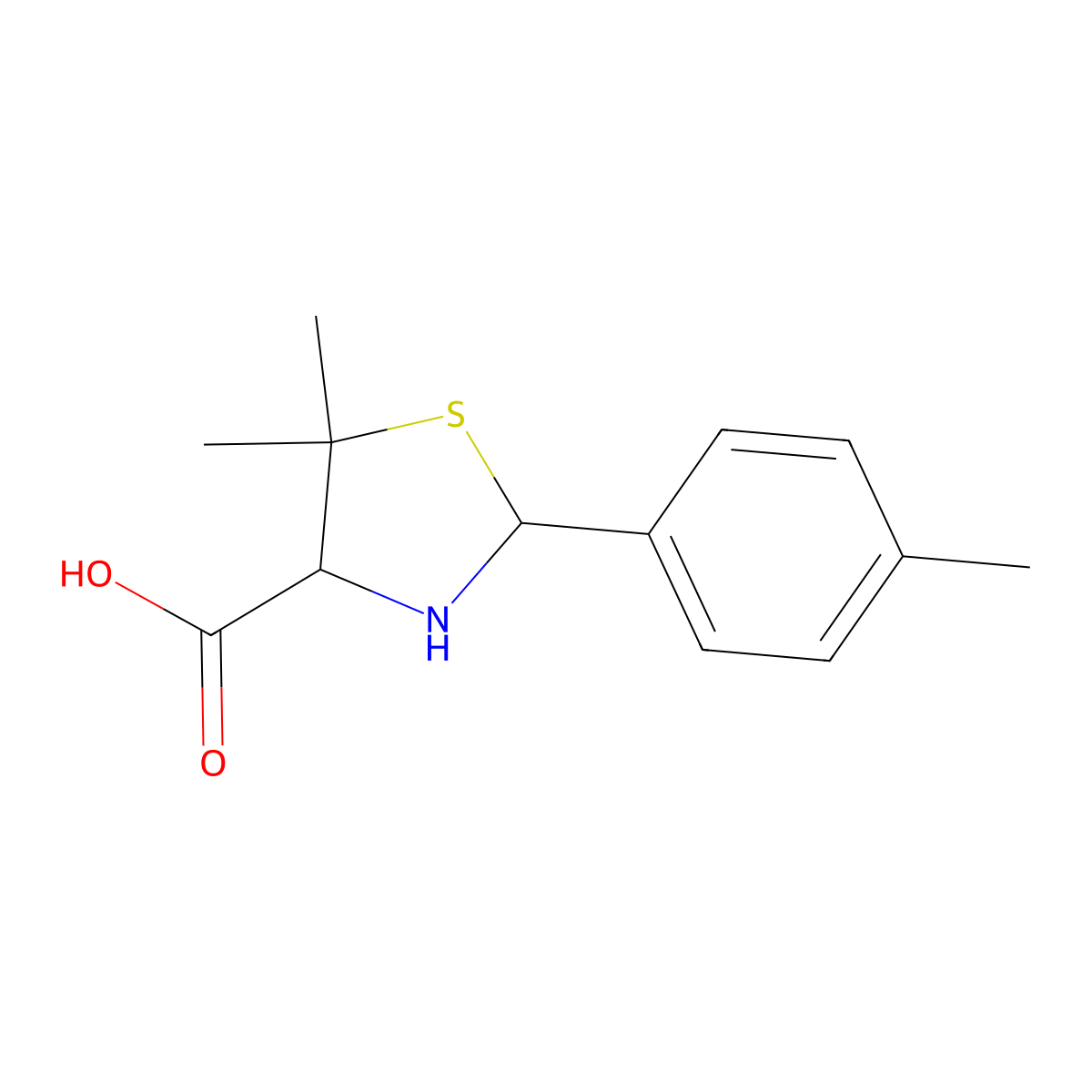 5,5-Dimethyl-2-(4-methylphenyl)-thiazolidine-4(S)-carboxylic acid molecular structure, CAS 312700-05-3