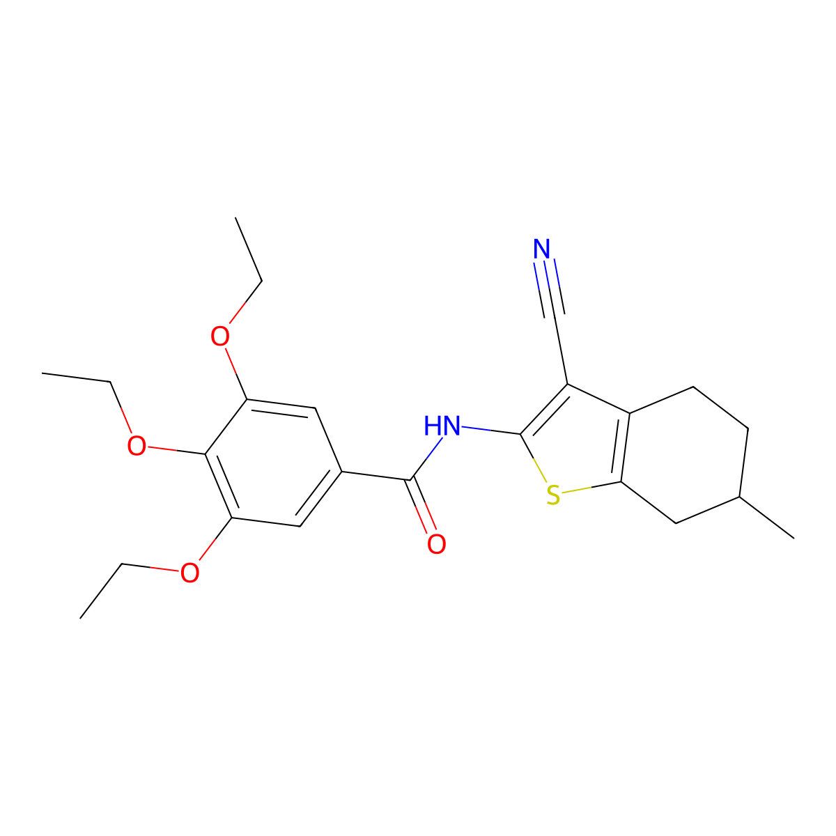 N-(3-cyano-6-methyl-4,5,6,7-tetrahydro-1-benzothiophen-2-yl)-3,4,5-triethoxybenzamide molecular structure, CAS 312703-92-7