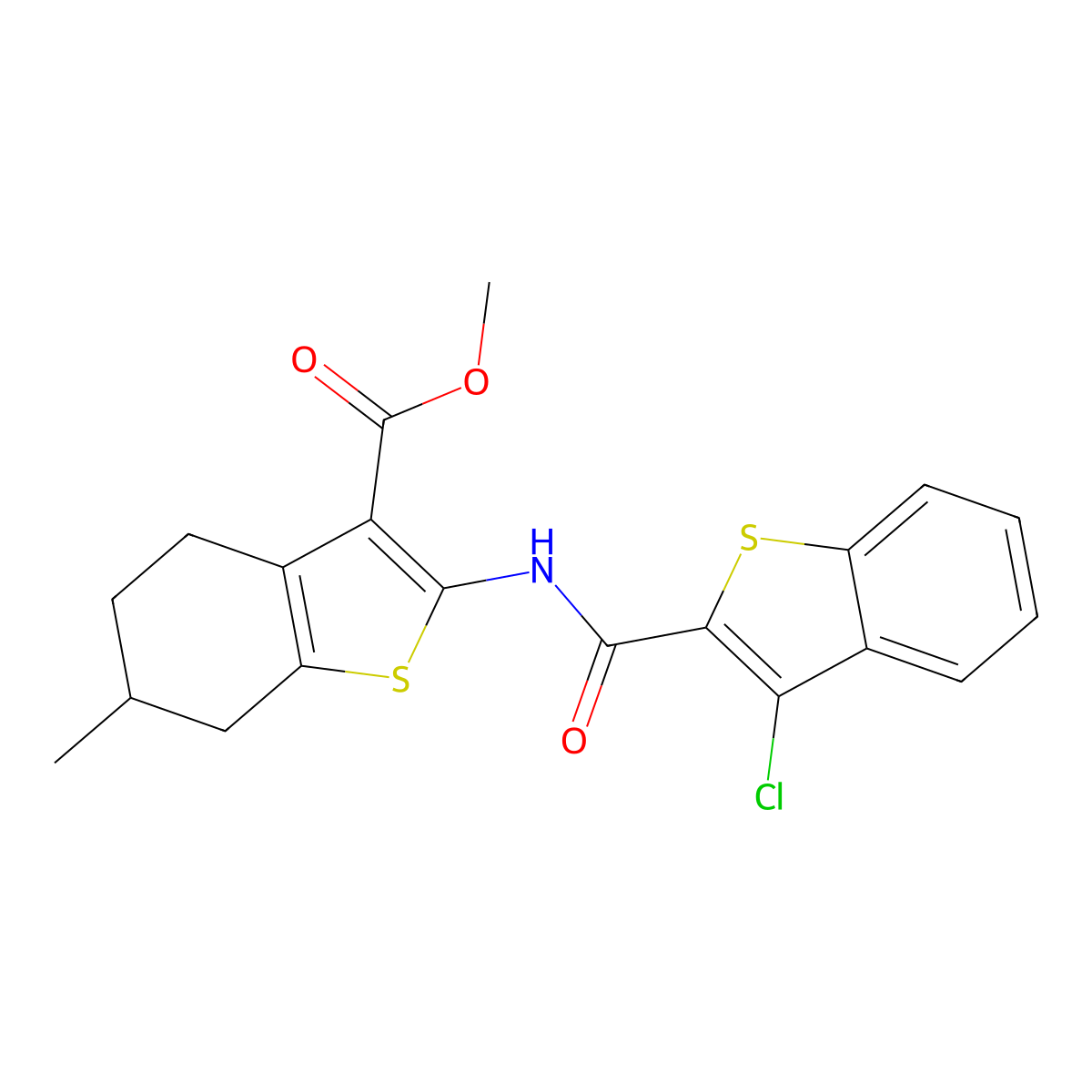Methyl 2-{[(3-chloro-1-benzothiophen-2-yl)carbonyl]amino}-6-methyl-4,5,6,7-tetrahydro-1-benzothiophene-3-carboxylate molecular structure, CAS 312703-94-9