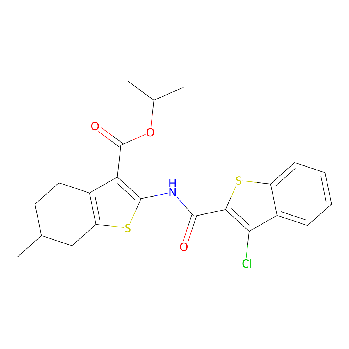 Isopropyl 2-{[(3-chloro-1-benzothien-2-yl)carbonyl]amino}-6-methyl-4,5,6,7-tetrahydro-1-benzothiophene-3-carboxylate molecular structure, CAS 312704-18-0
