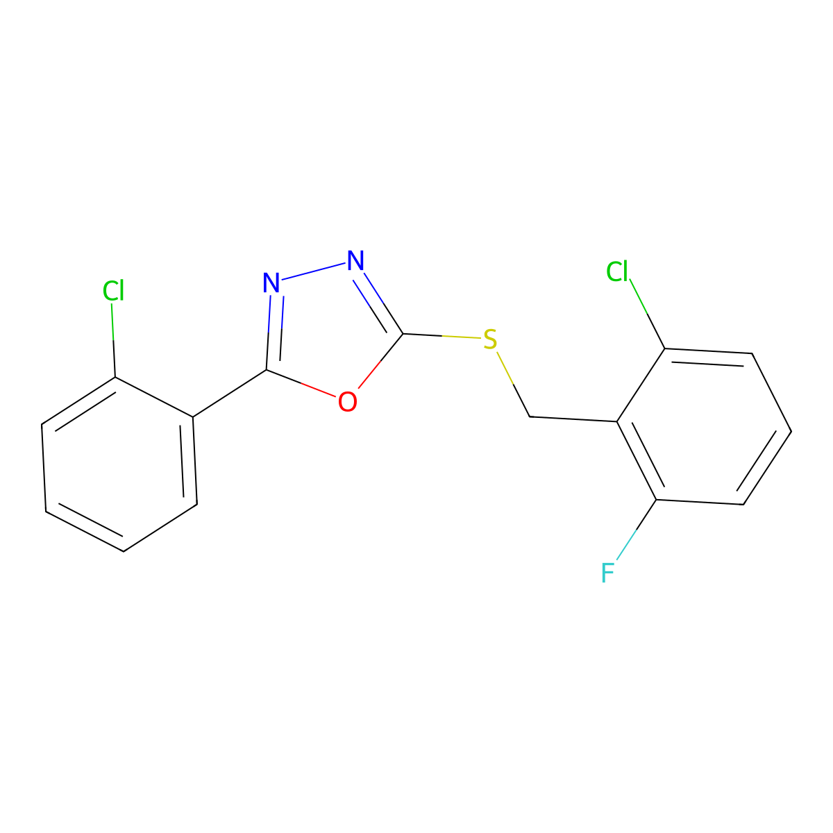2-[(2-Chloro-6-fluorobenzyl)sulfanyl]-5-(2-chlorophenyl)-1,3,4-oxadiazole molecular structure, CAS 312705-30-9