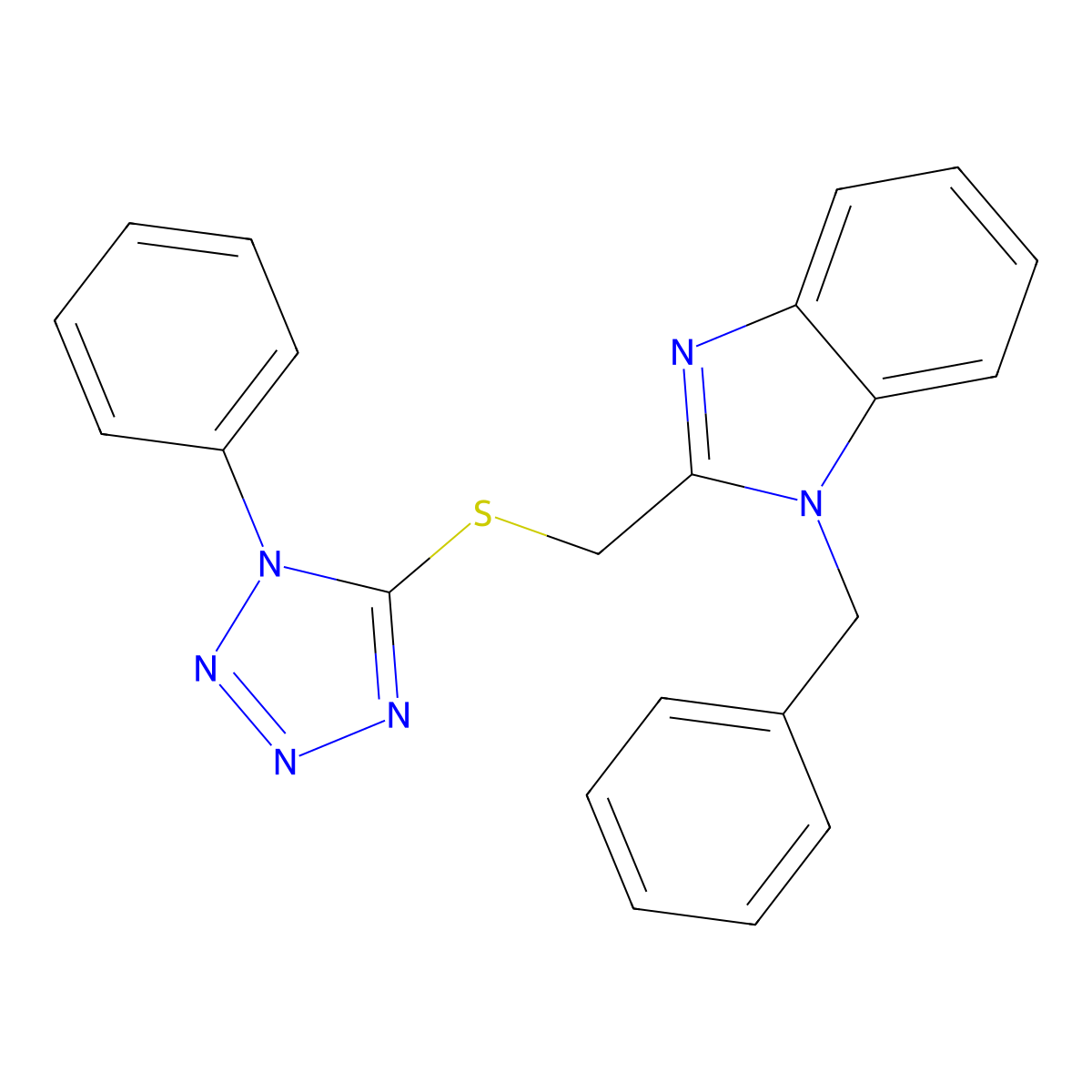 1-Benzyl-2-[(1-phenyltetrazol-5-yl)sulfanylmethyl]benzimidazole molecular structure, CAS 312706-05-1