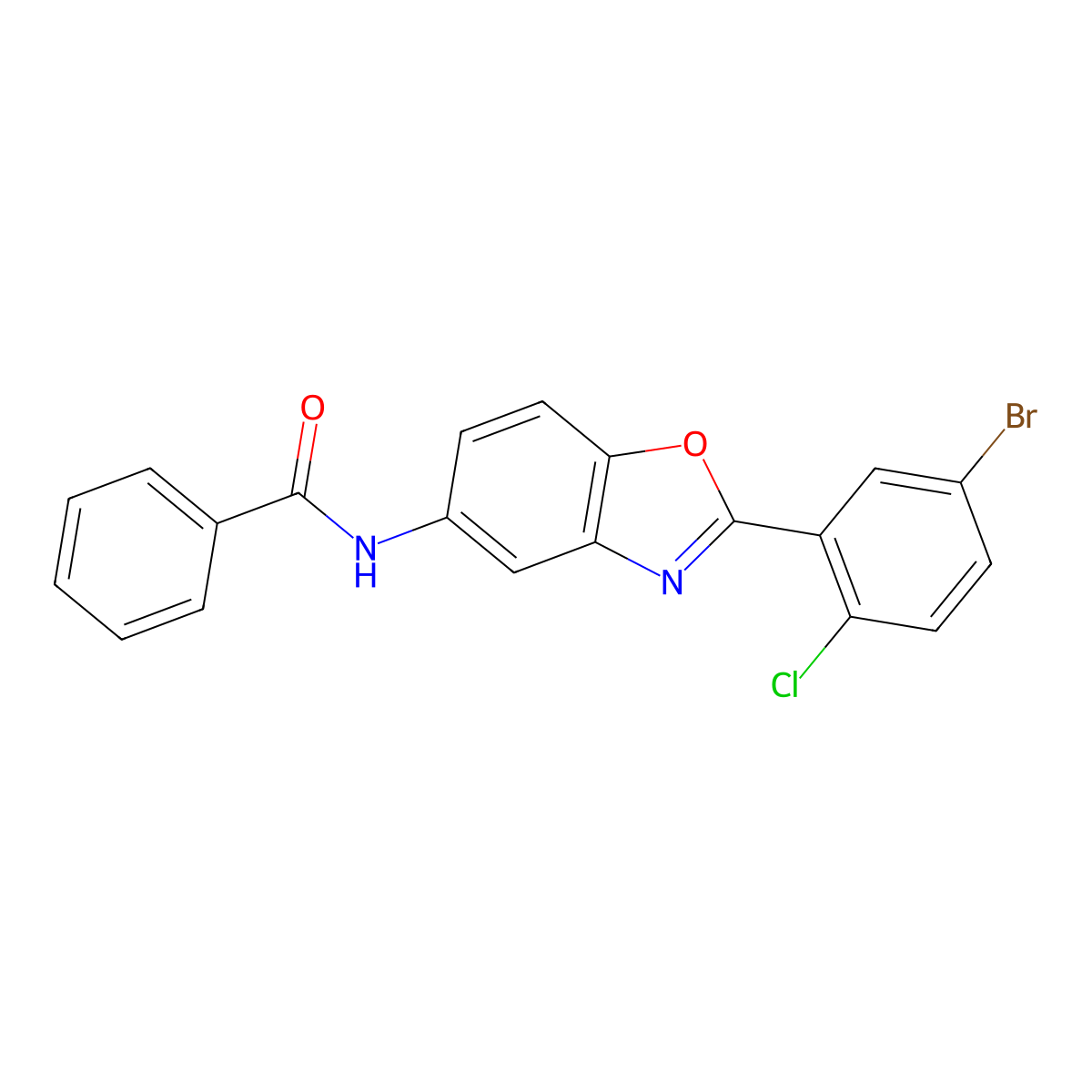 N-[2-(5-bromo-2-chlorophenyl)-1,3-benzoxazol-5-yl]benzamide molecular structure, CAS 312706-19-7