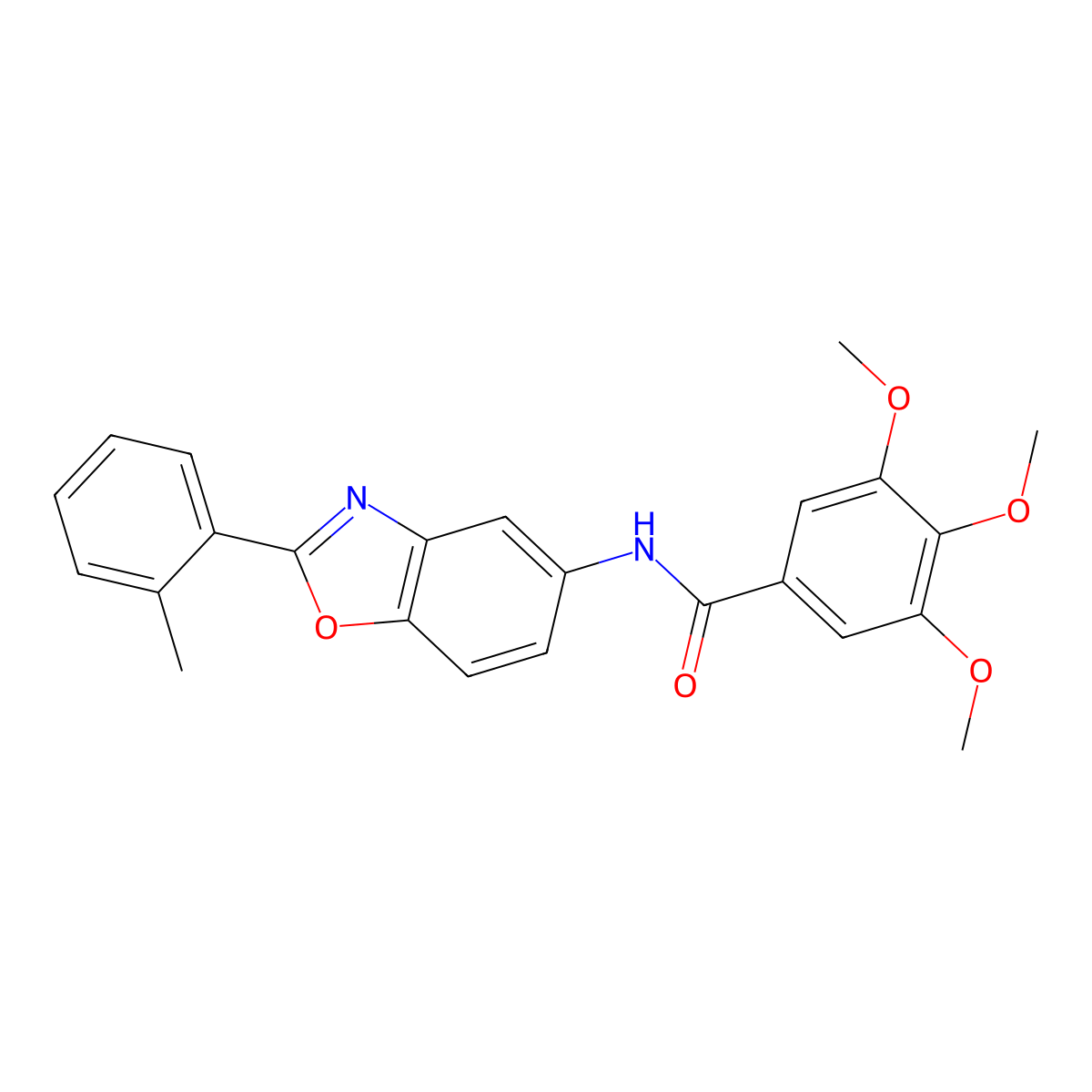 3,4,5-trimethoxy-N-[2-(2-methylphenyl)-1,3-benzoxazol-5-yl]benzamide molecular structure, CAS 312706-26-6