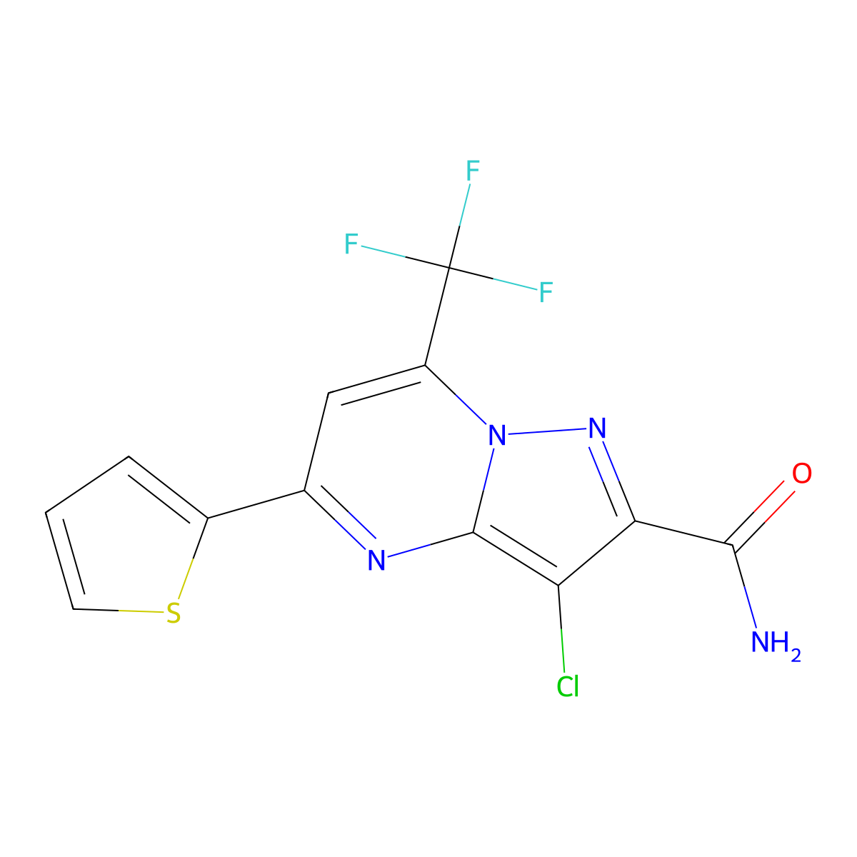 3-Chloro-5-thiophen-2-yl-7-(trifluoromethyl)pyrazolo[1,5-a]pyrimidine-2-carboxamide molecular structure, CAS 312707-78-1