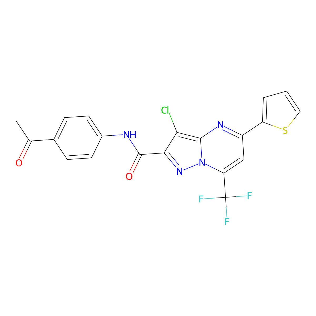 N-(4-acetylphenyl)-3-chloro-5-thiophen-2-yl-7-(trifluoromethyl)pyrazolo[1,5-a]pyrimidine-2-carboxamide molecular structure, CAS 312707-85-0