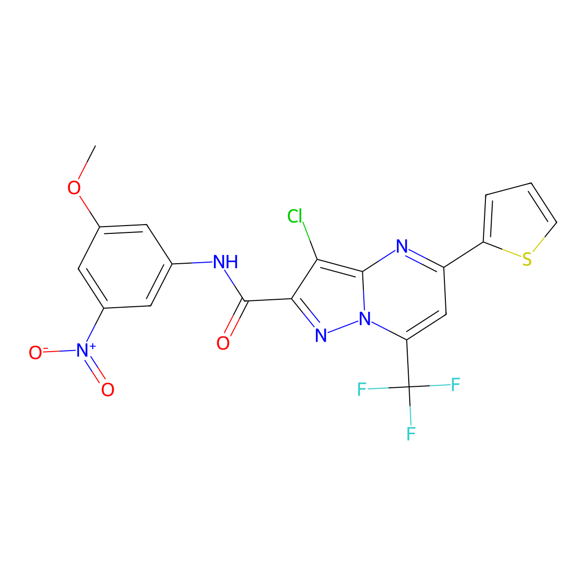 3-chloro-N-(3-methoxy-5-nitrophenyl)-5-thiophen-2-yl-7-(trifluoromethyl)pyrazolo[1,5-a]pyrimidine-2-carboxamide molecular structure, CAS 312708-20-6